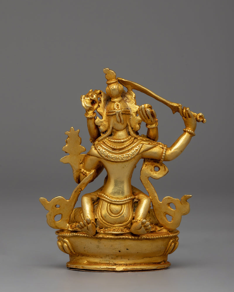 Manjushri with Consort Figurine | A Gold-Plated Tibetan Buddhist Wisdom Deity