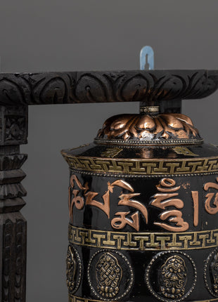 Copper & Brass Prayer Wheel | Sacred Black Wood Frame