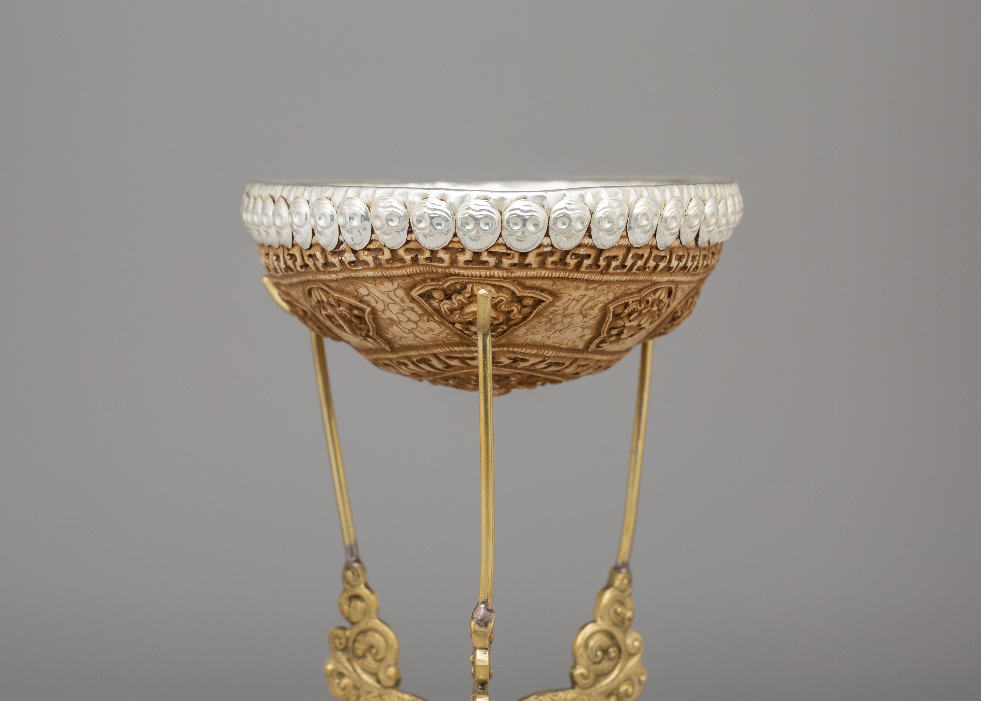 Buddhist Skull Cup with Stand | Kapala Ritual Tool for Spiritual Ceremonies