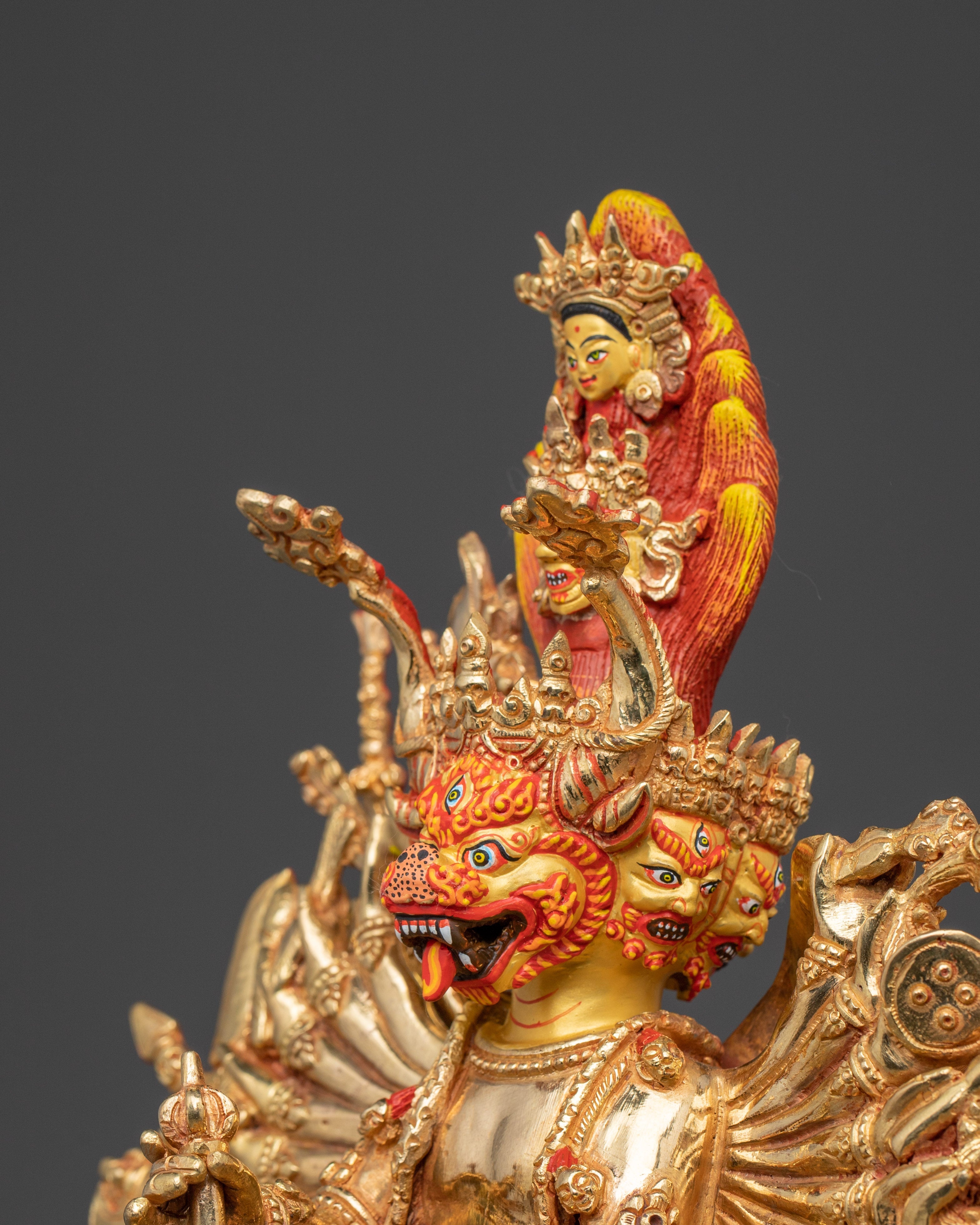 Yamantaka statue in 24K Gold Gilded | Tibetan Protector Deity Sculpture