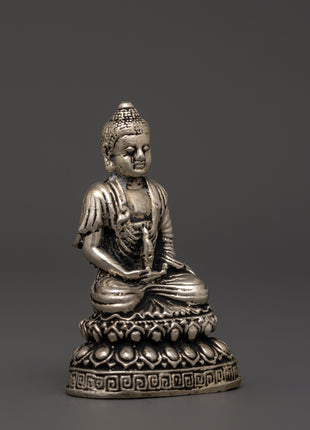 Amitabha Buddha Sacred Statue | White Metal Buddhist Sculpture for Meditation Altar