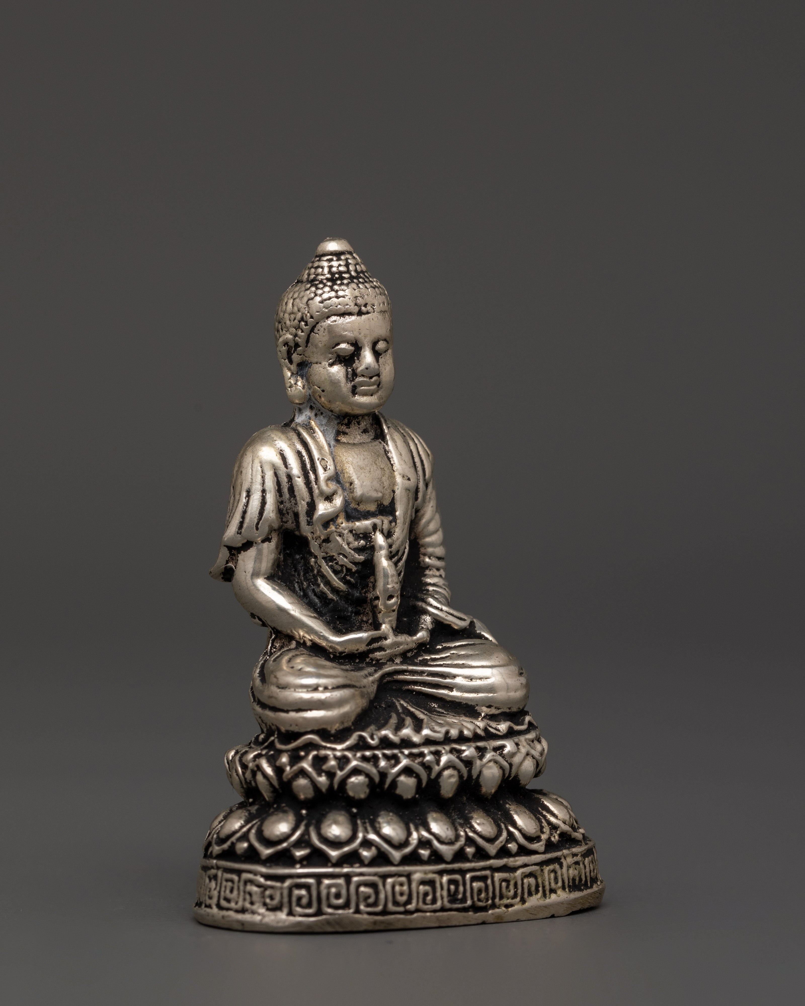 Amitabha Buddha Sacred Statue | White Metal Buddhist Sculpture for Meditation Altar