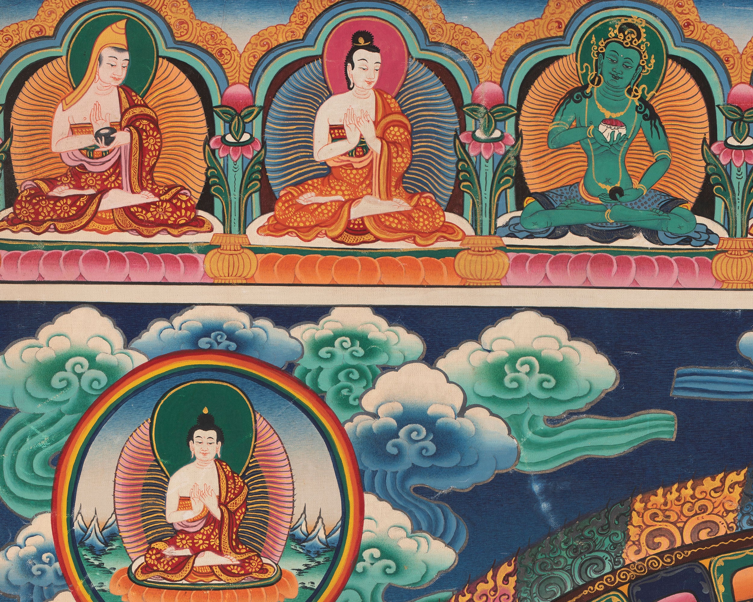 Five Dhyani Buddha Mandala | Vintage Handmade Thangka Painting