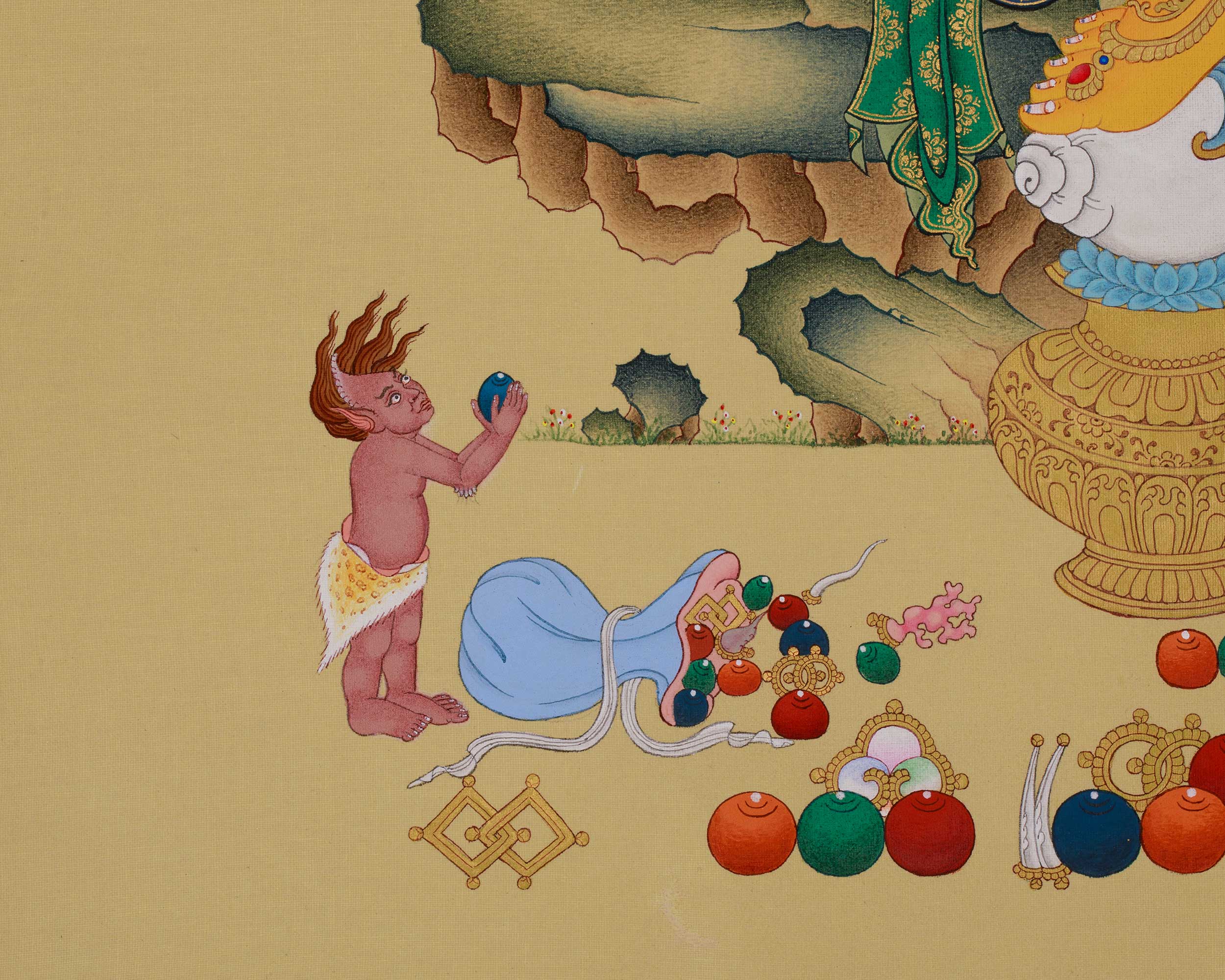 Tibetan Thangka of Dzambhala | Buddhist Deity of Wealth, Fortune, and Prosperity
