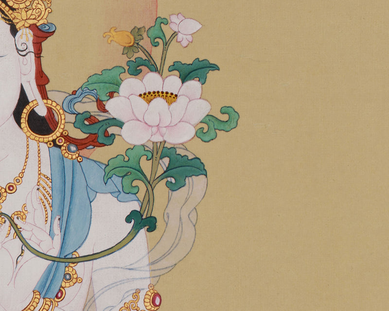 Goddess Dolma Karpo (White Tara) Thangka | Compassion, Healing, and Longevity