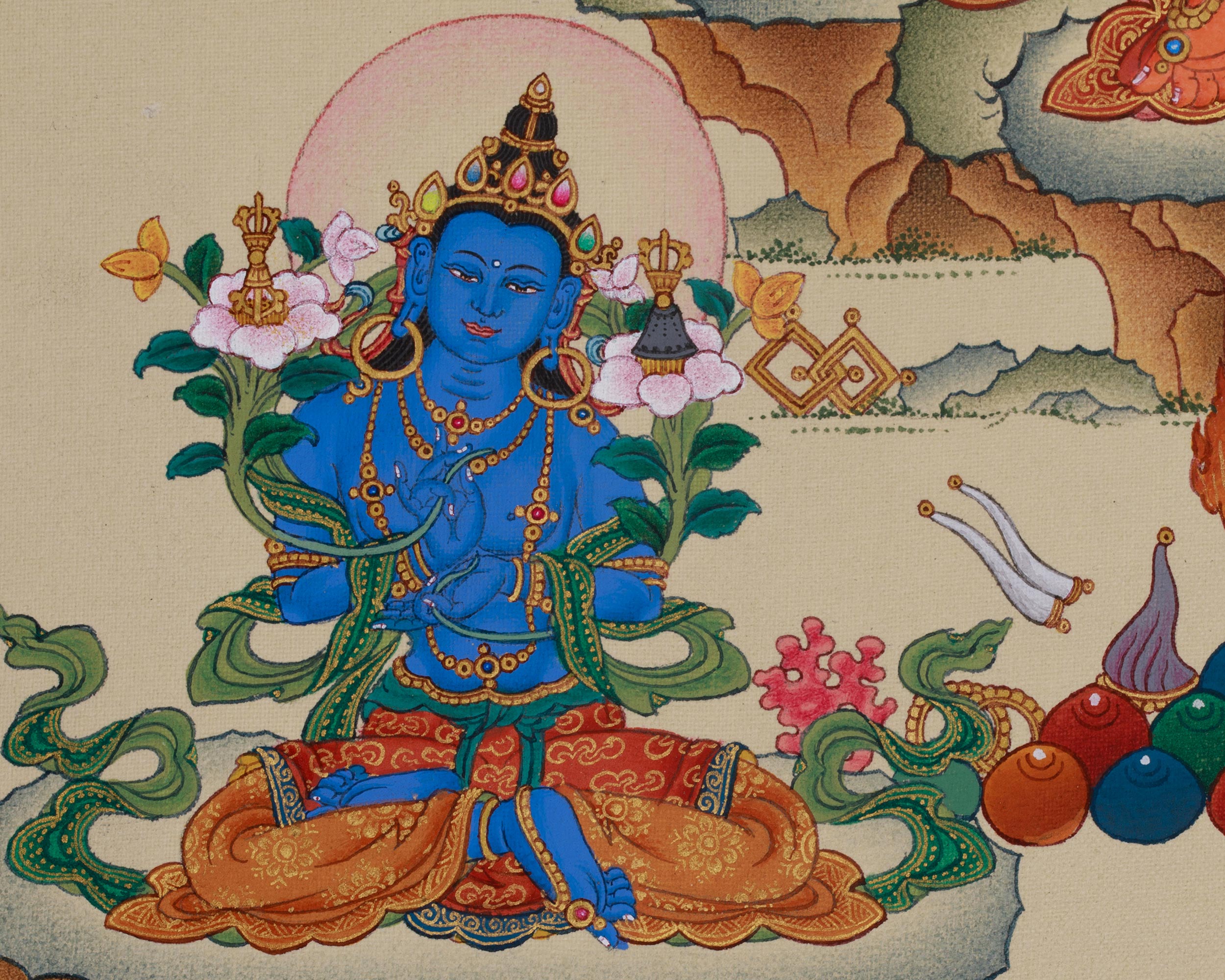 Manjushri Wisdom Bodhisattva Thangka | Flaming Sword | Buddhist Deity