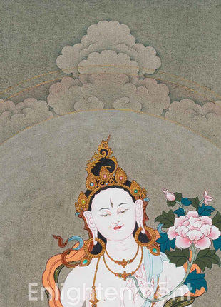 Graceful White Tara Thangka | Hand-Painted Traditional Tibetan Art | nvoking Divine Feminine Blessing