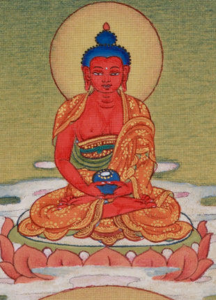 Red Hues Buddhas, Amitayus and Amitabha Artwok | Lhasa Stone Pigments