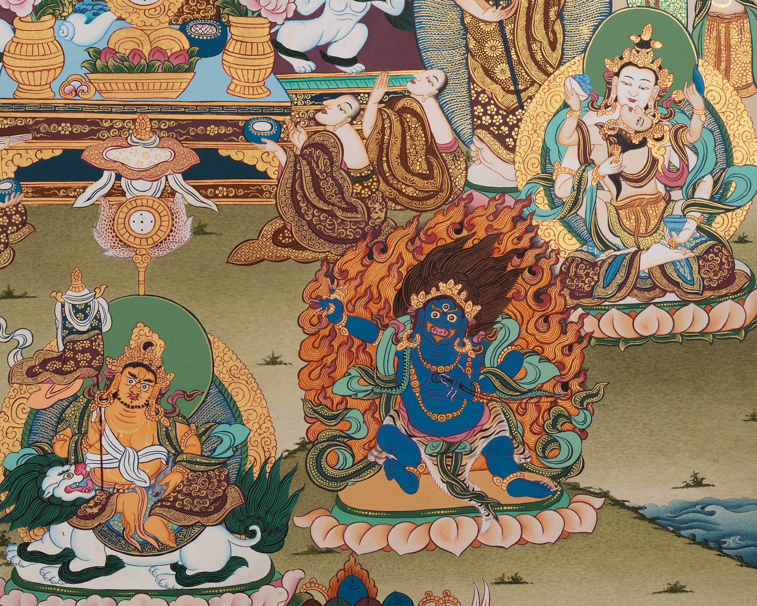 Enlightened One, Shakyamuni Buddha in Celestial Throne | Timeless Thangka Painting