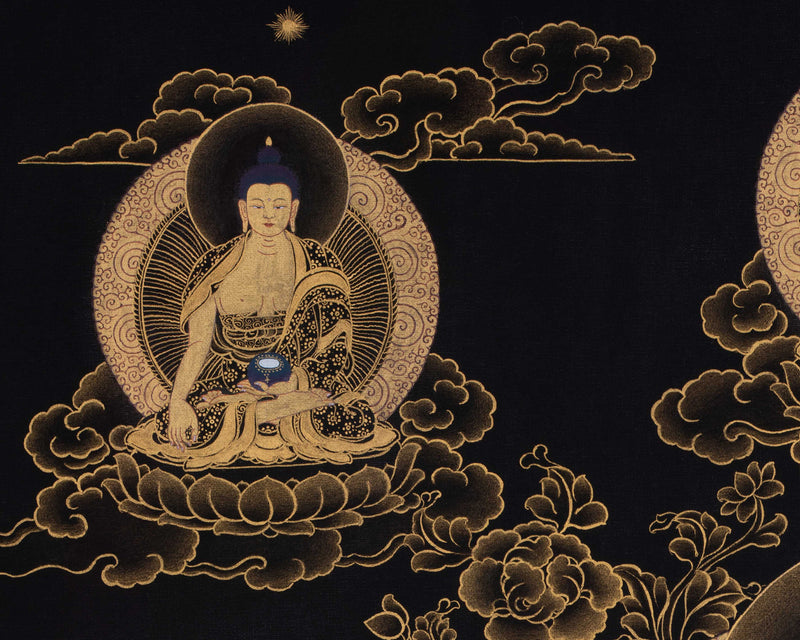 Eight Shakyamuni Buddha Thangka | Traditional Tibetan 24K Gold Buddhist Art