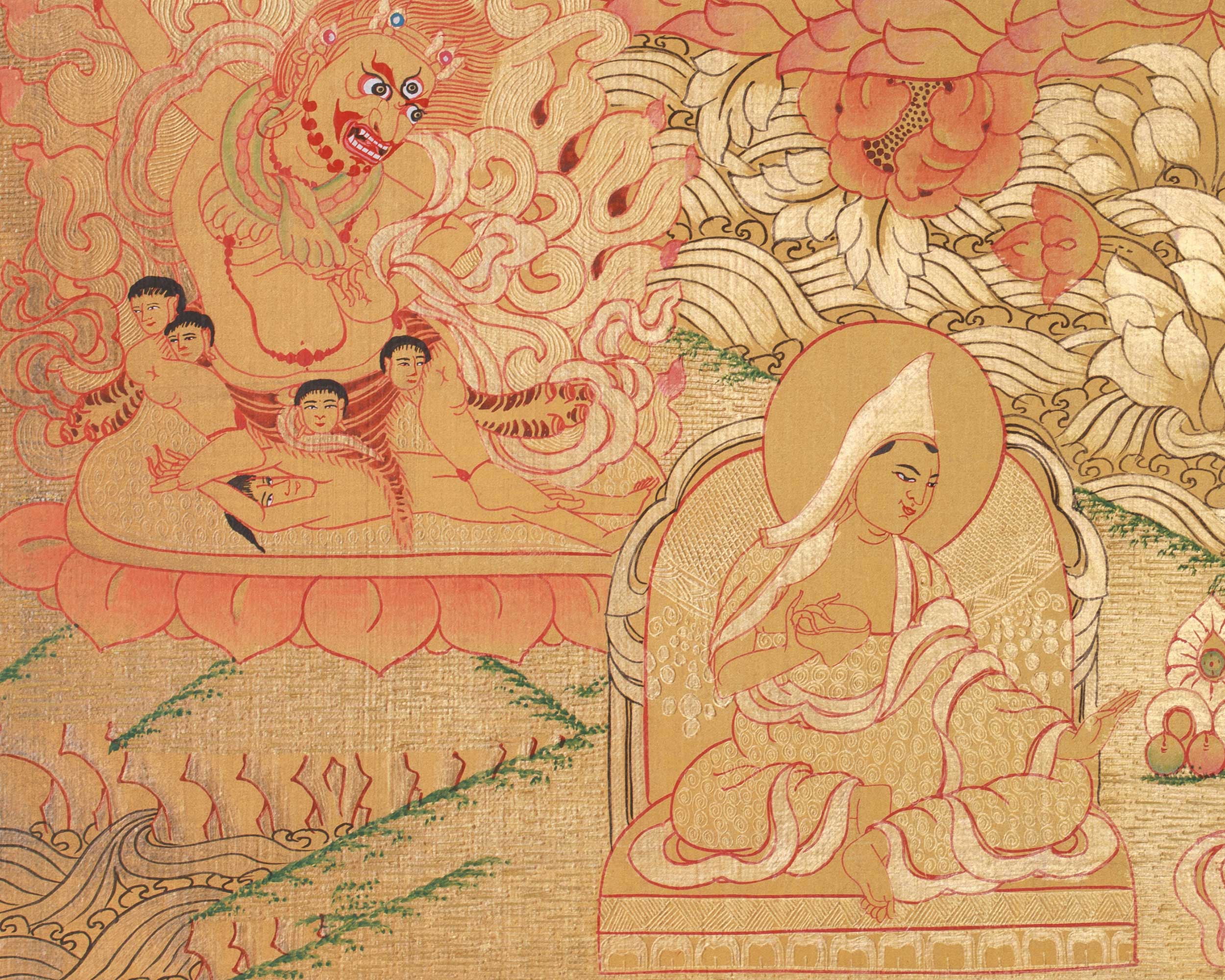 Padmasambhava Tibetan Master Thangka | A Sacred Representation of Guru Rinpoche with Other Divine Beings