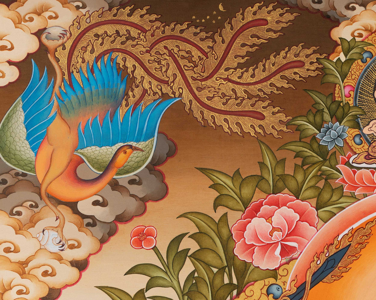 Manjushree The Deity of Wisdom Thangka  | Amitayus , Vajrapani & Chengresig Fine Quality Acrylic Art | Wisdom Buddha