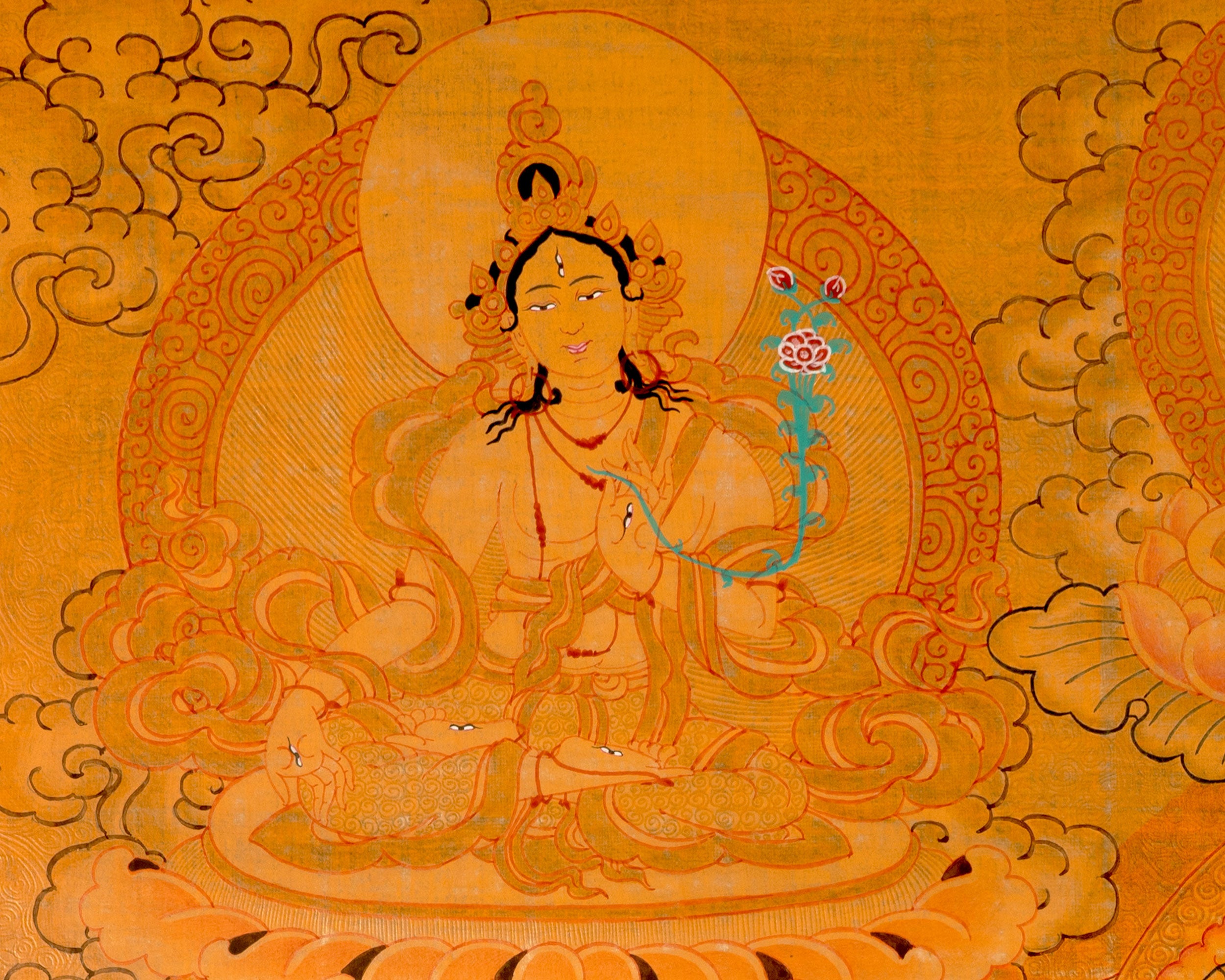Gold Manjushri Thangka | Tibetan Buddhist Wall Decor Art