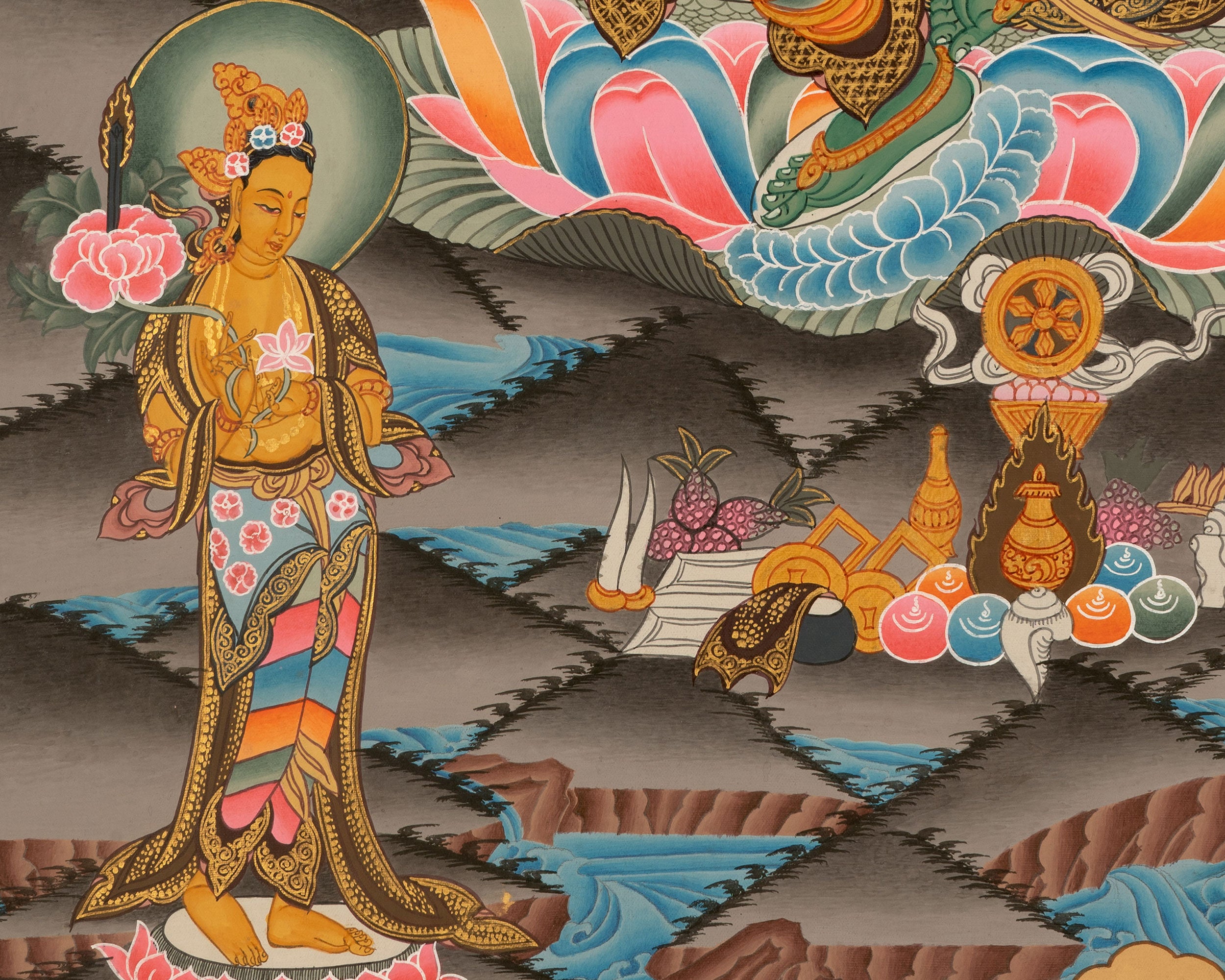 Sacred Traditional Green Tara Painting | Buddhist Goddess of Compassion