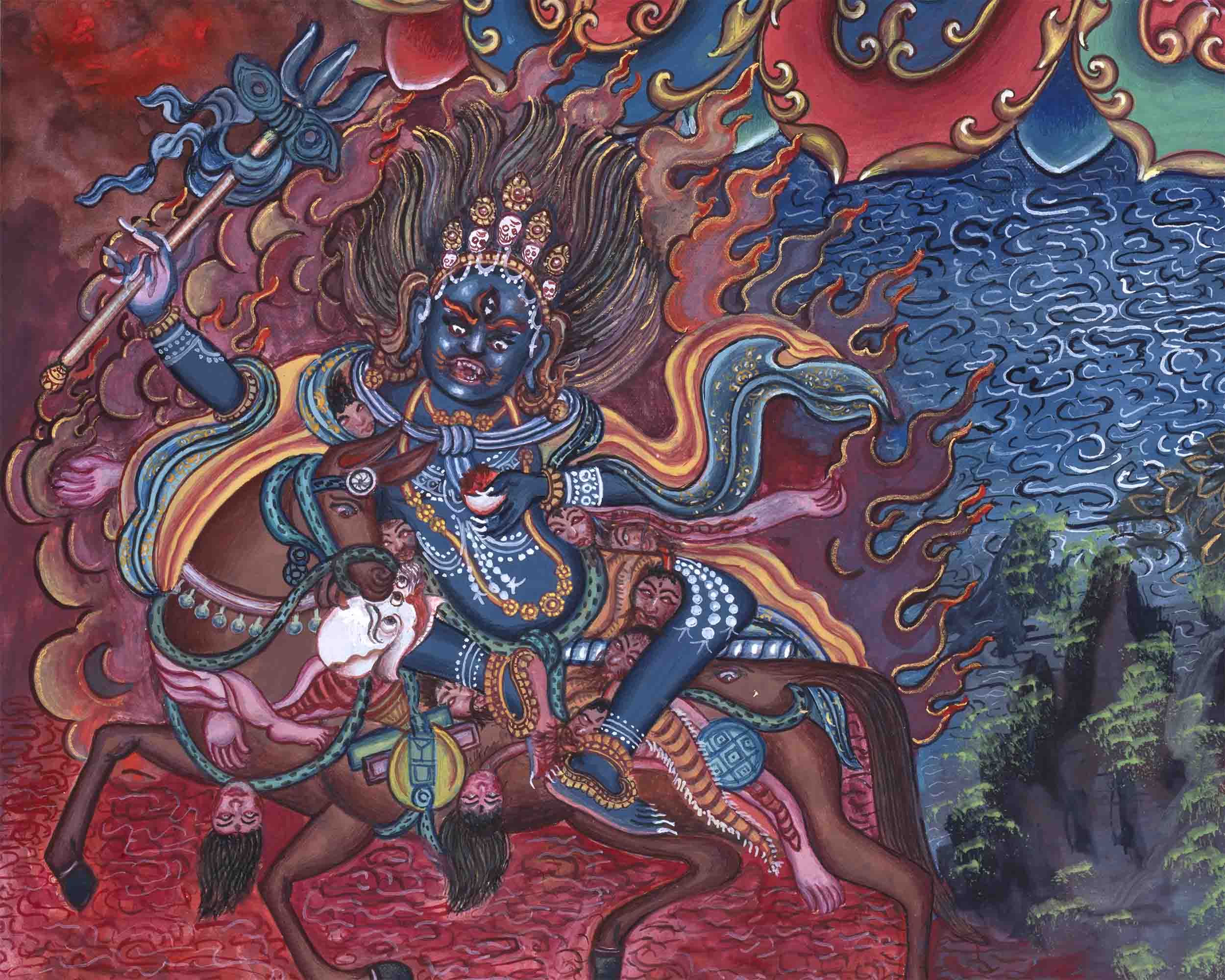 Mahakala Thangka Print | The Buddhist Wrathful Deity | Traditional Wall Decors