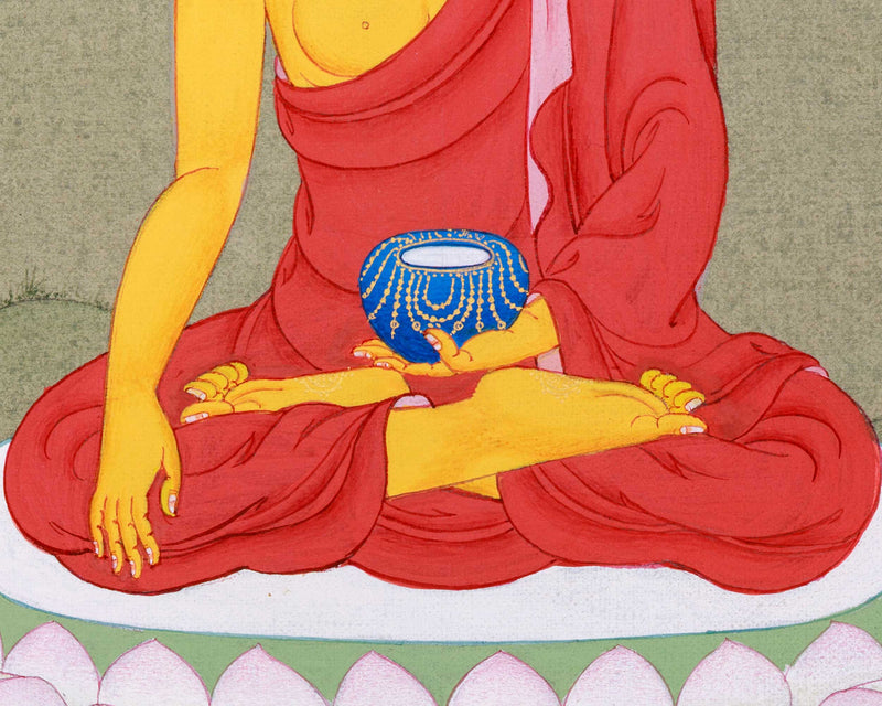 Unique Shakyamuni Buddha Thangka | Original Artwork | Small Cotton Canvas