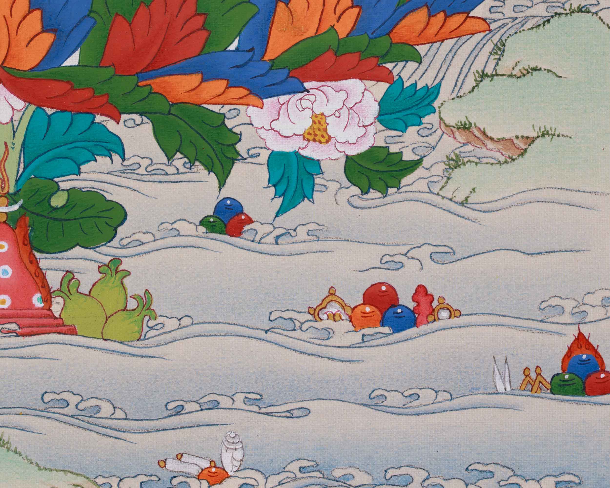 13 Inch Handmade Guru Padmasambhava Thangka | Guru Rinpoche in Rainbow