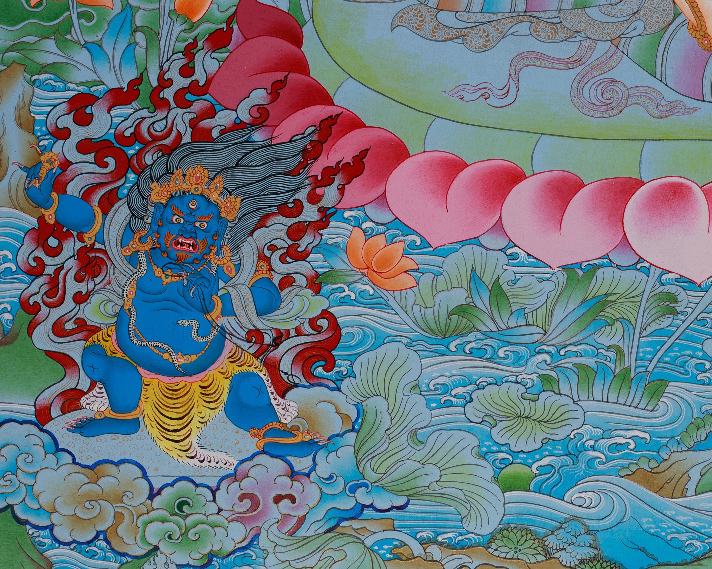 Four Armed Bodhisattva Thangka | Chenrezig Depiction with Manjushri and Vajrapani
