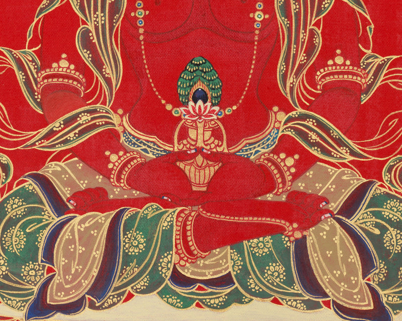 Red Amitayus Thangka Giclee Canvas | Buddha of Longevity Artwork