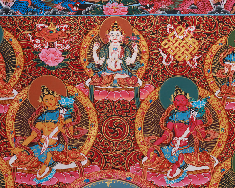 Divine 21 Taras Thangka Print | Buddhist Art of the 21 Manifestations of Tara