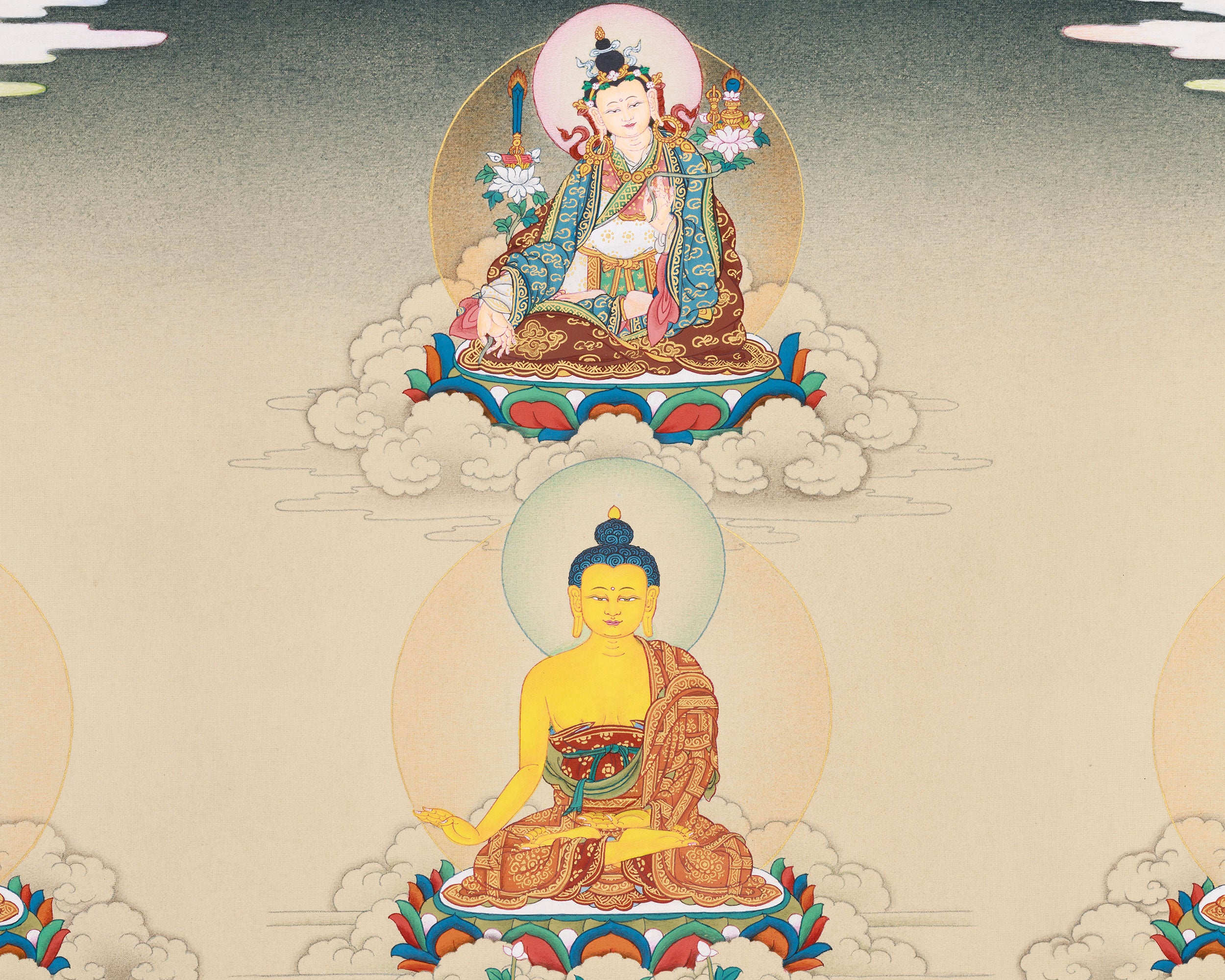 Large 20 x 30 Inch Eight Healing Buddhas Thangka | The Deities Who Bless with Health and Spiritual Power
