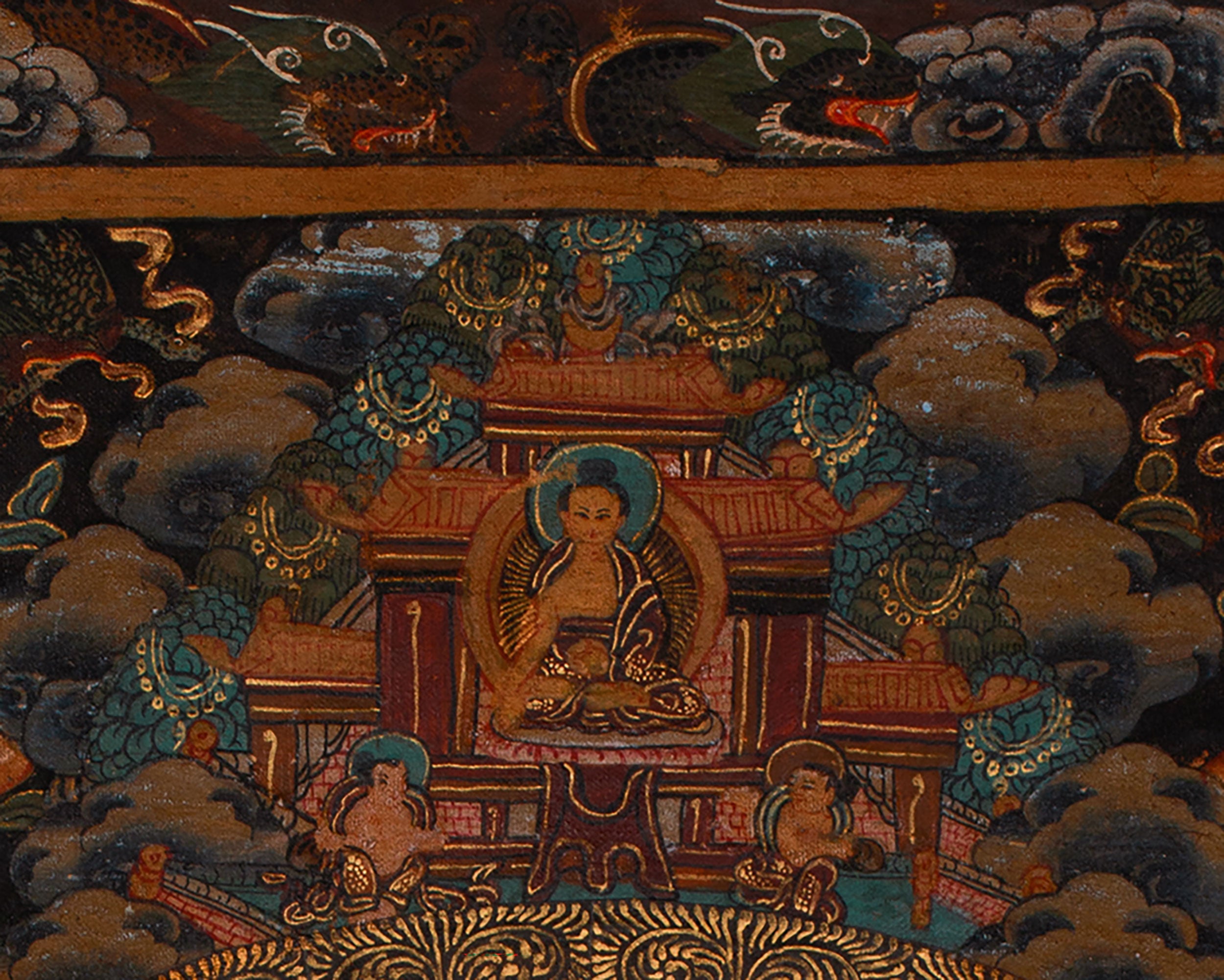 Hand-Painted Vintage Buddha Mandala | Tibetan Buddhist Painting