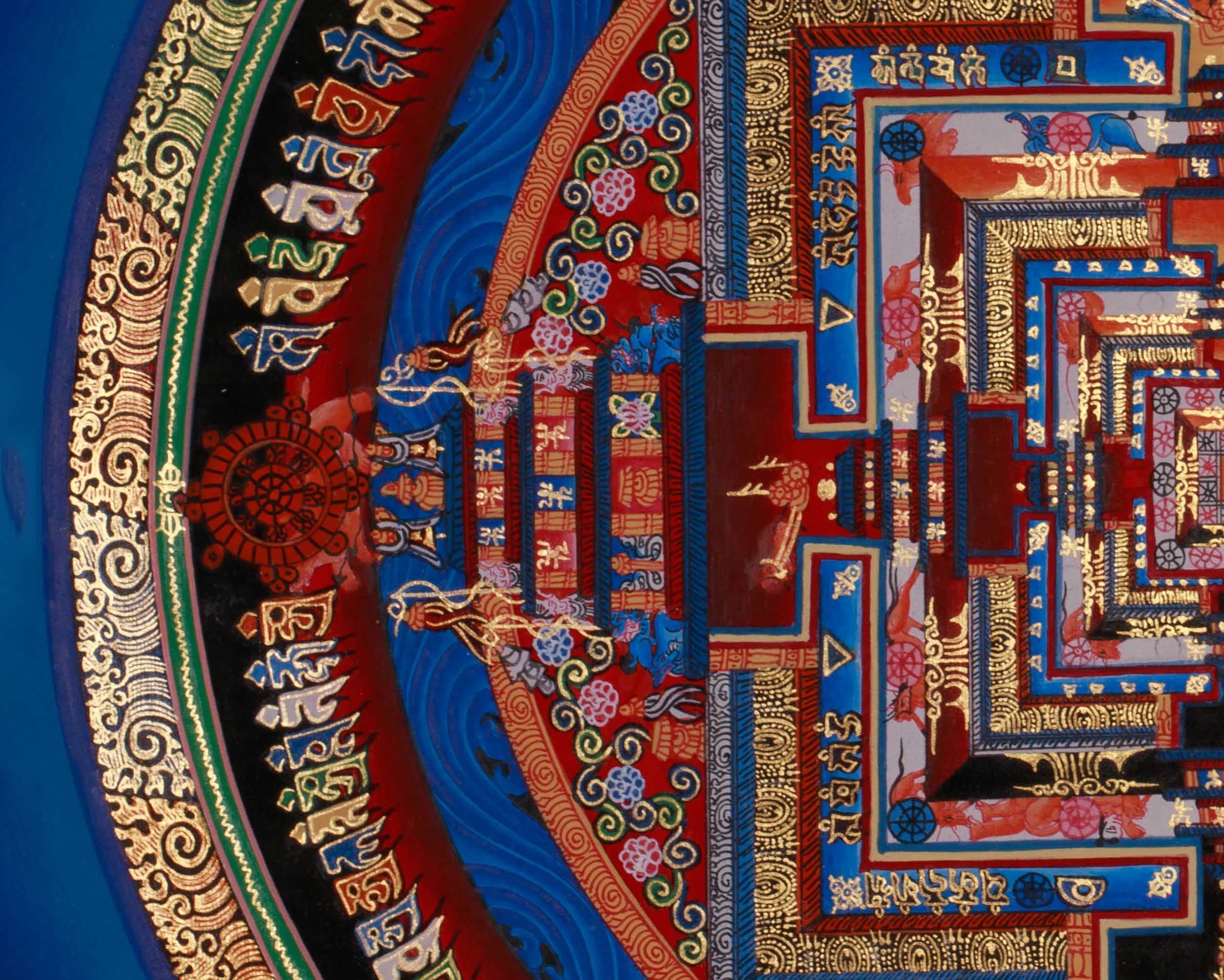 Sacred Gold Kalachakra Mandala Thangka | Wheel of Time