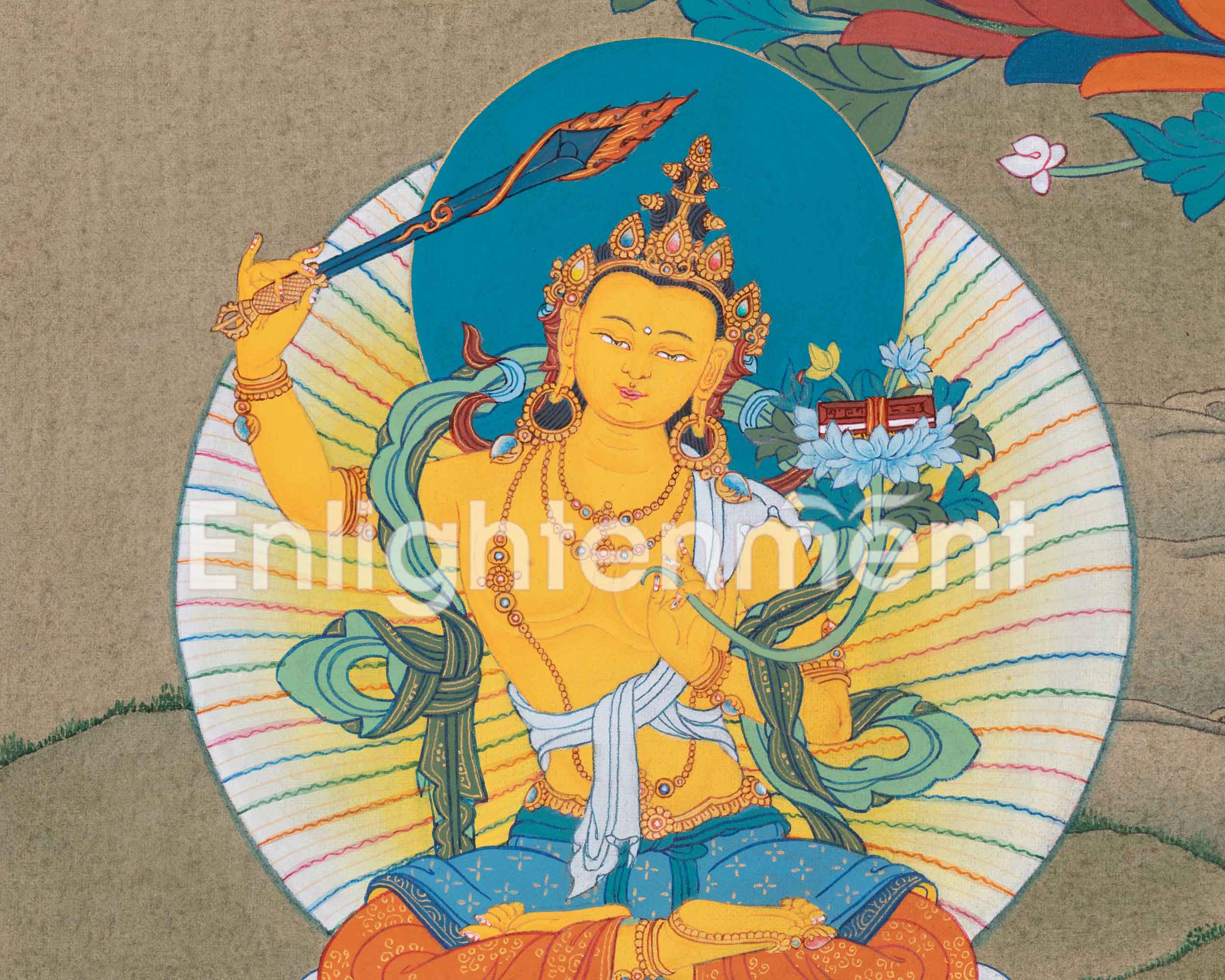 Chenresig Thangka  with Manjushri and Vajrapani | Deity of Compassion