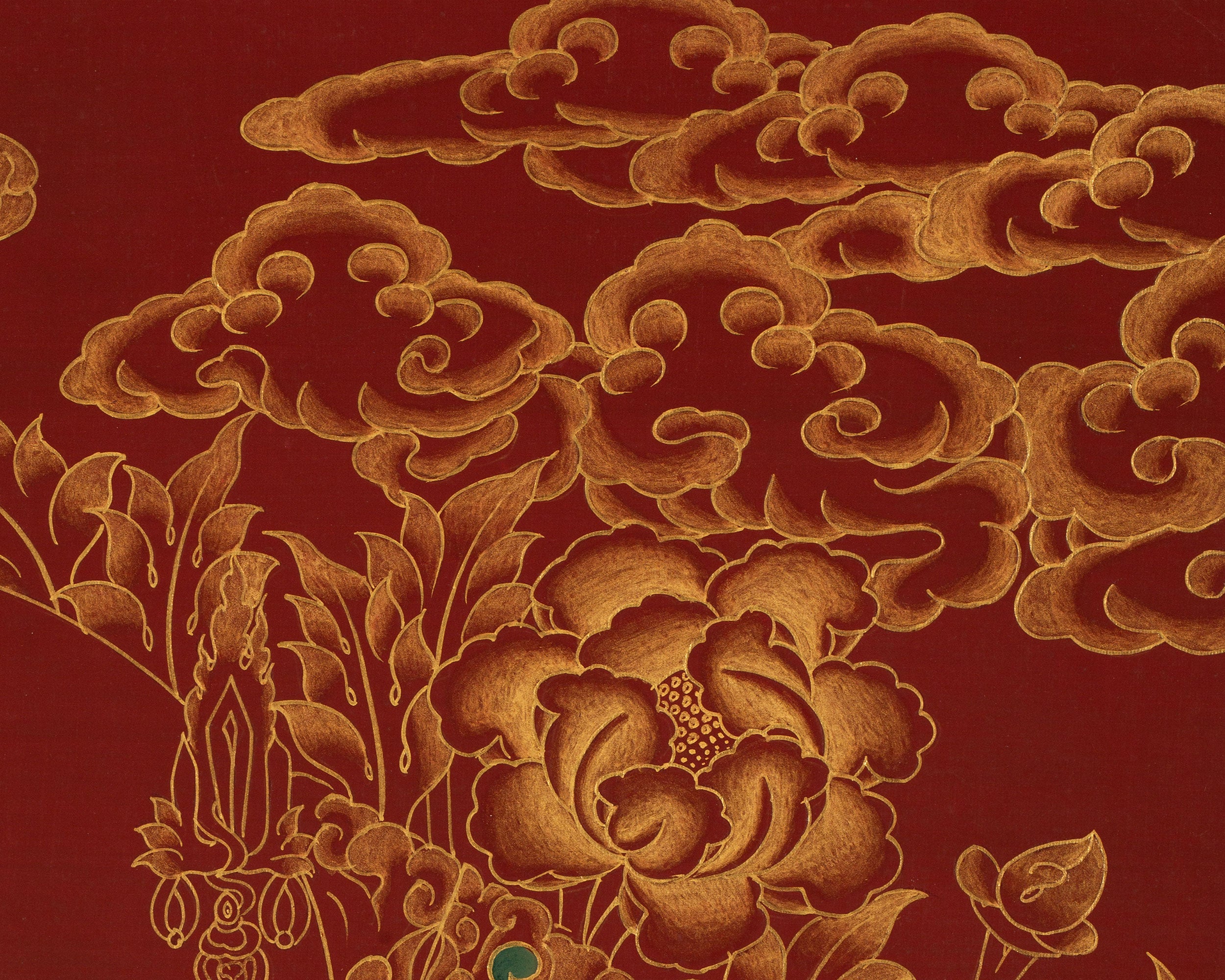 Lotus Born Guru Rinpoche Thangka | Buddhist Master in Red and Gold