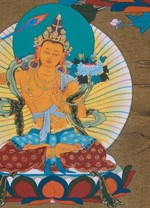 Traditional Thangka of Chenrezig | Featuring Manjushri and Vajrapani