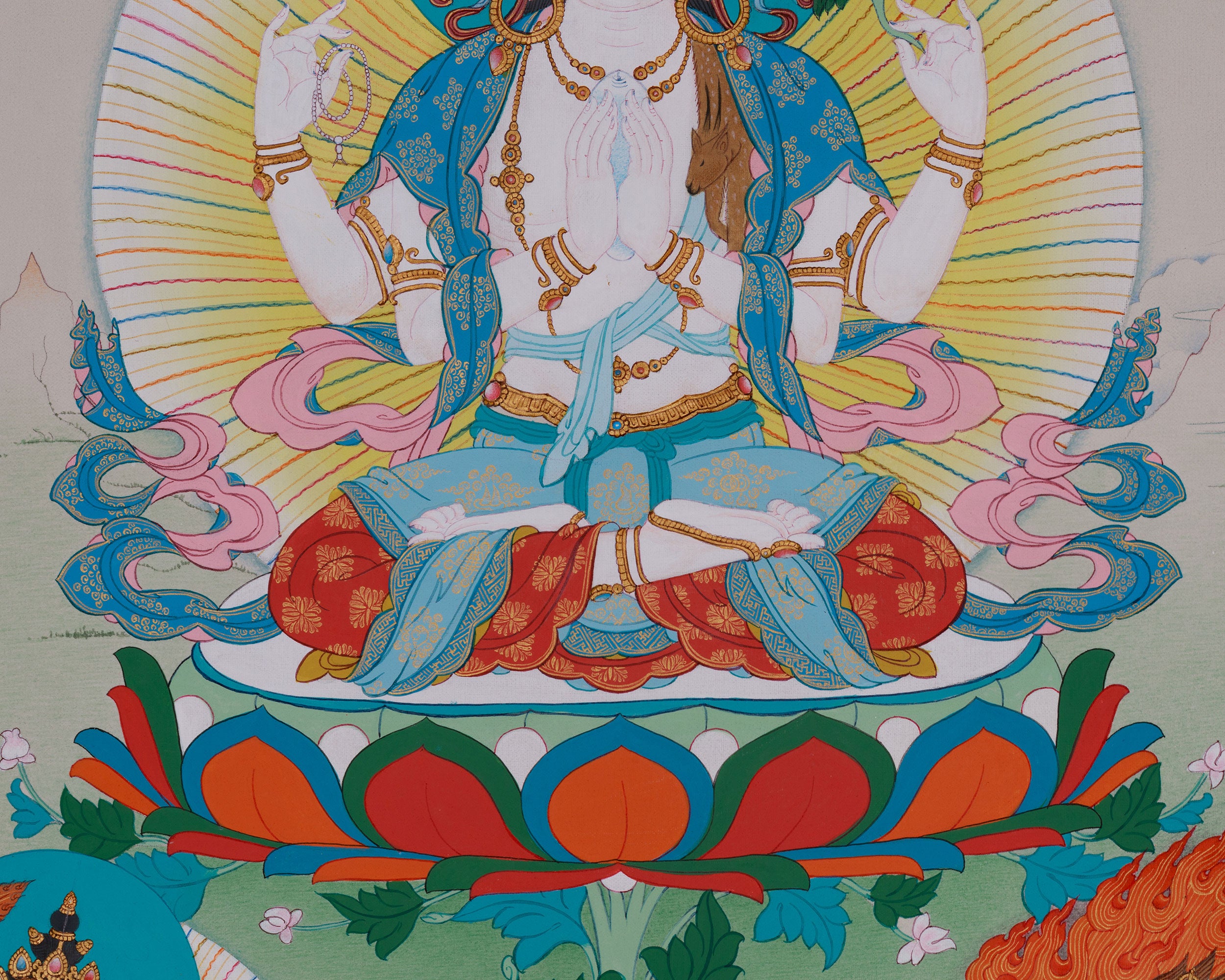 Avalokitesvara Thangka | Chenrezig with Manjushri & Vajrapani