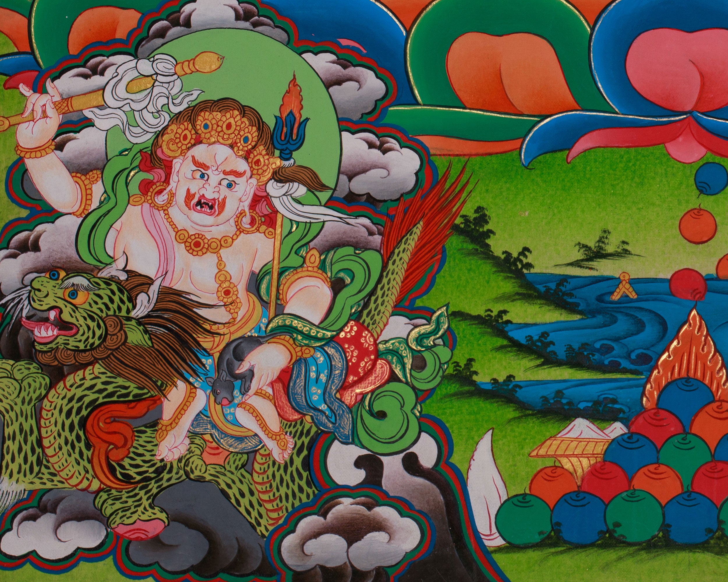 Original Hand Painted Namtoshe Thangka | Wealth Deity Vaishravana