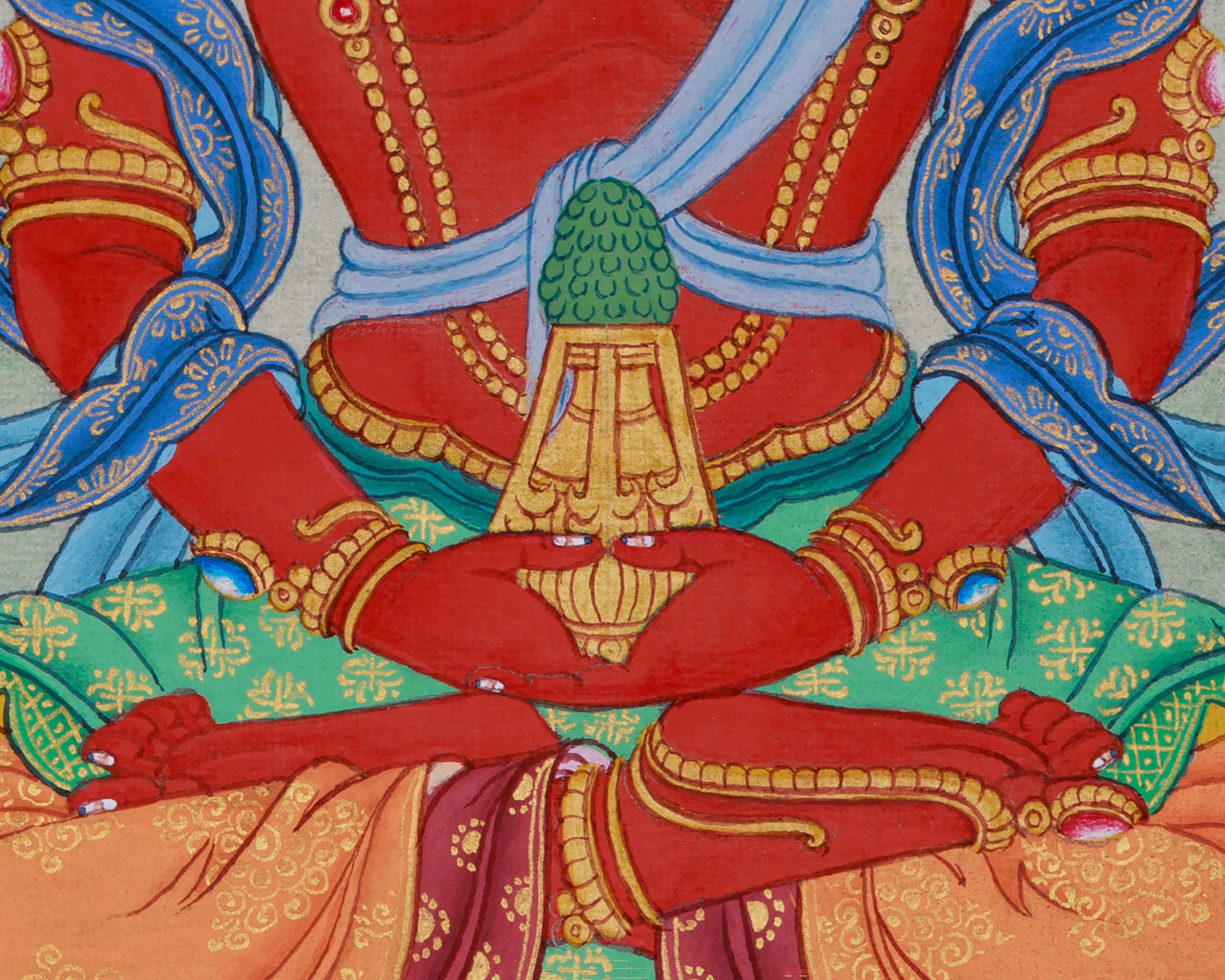 Red Amitayus Buddha Thangka | Hand-Painted Longevity Deity | Traditional Artwork