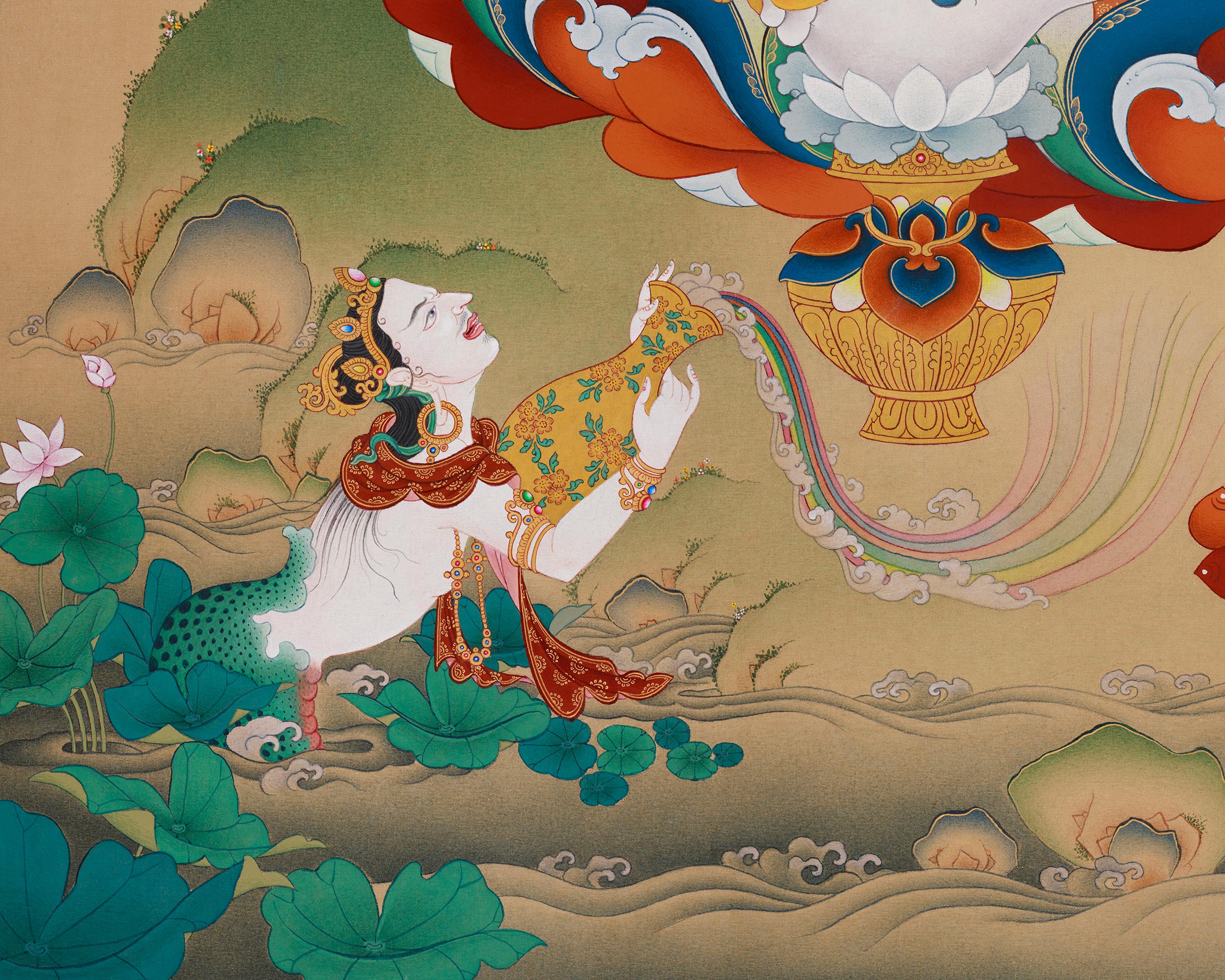 Premium Tibetan Dzambhala Painting | The Divine Buddha of Prosperity and Generosity