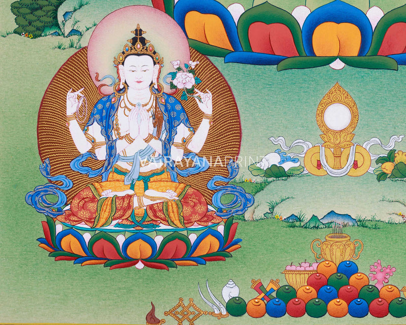 Traditional Amitayus Thangka Print | The Buddha of Boundless Life | Sacred Longevity Artwork