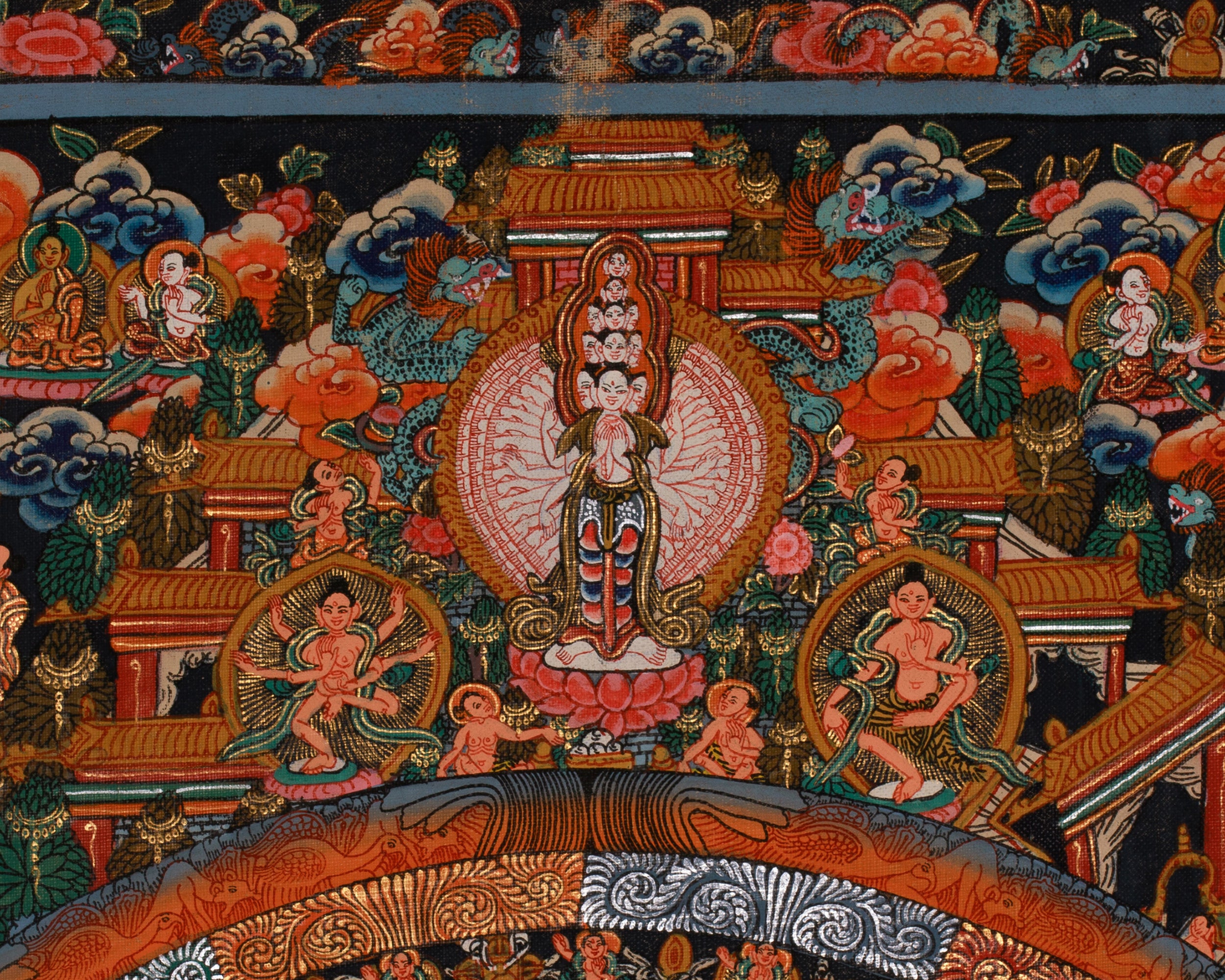Vintage Avalokiteshvara Mandala | Celestial Beings & Cosmic Guardians