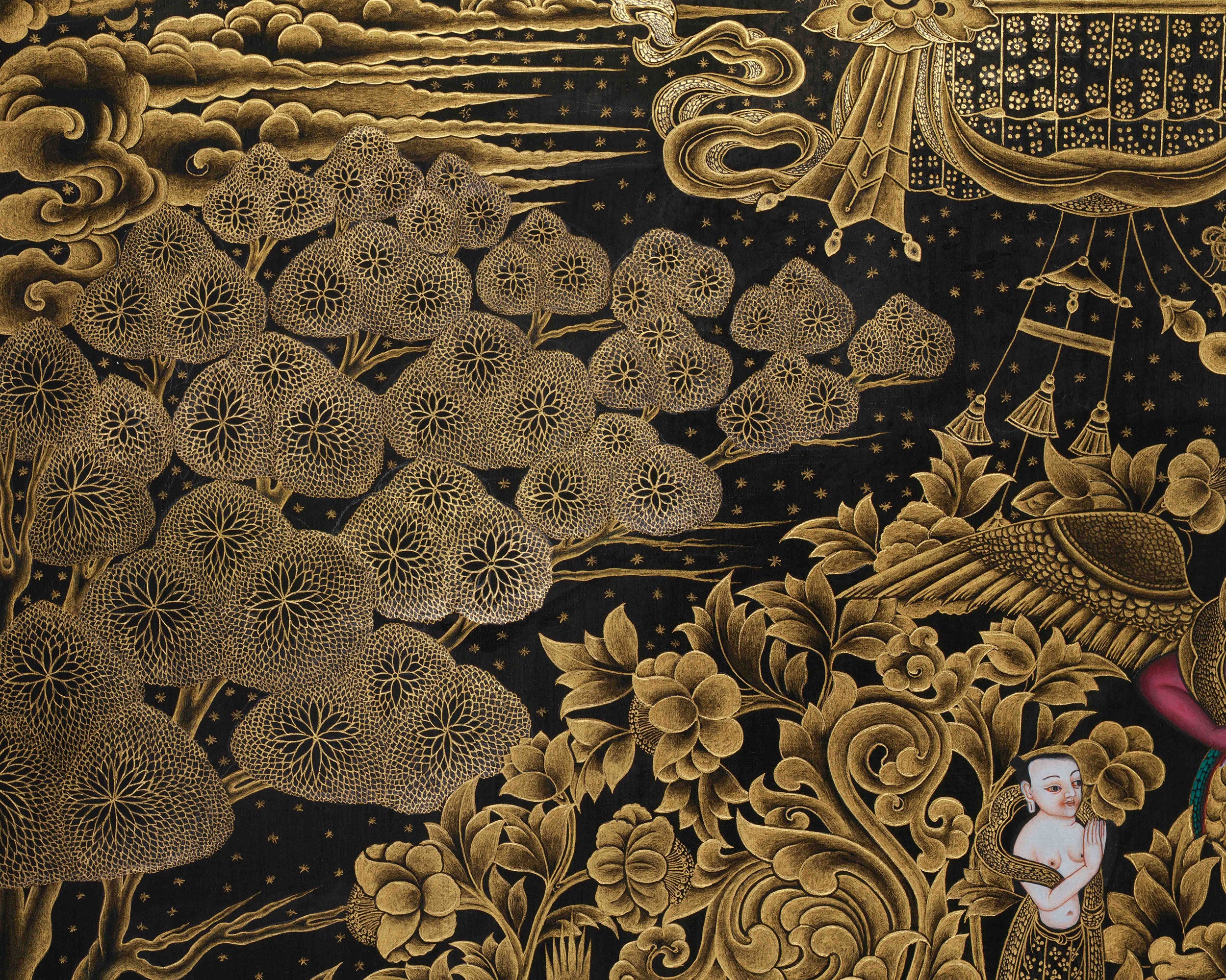 Founder of Buddhism, Siddhartha Gautama | Gold on Black Canvas | Giclée Print of the Buddha
