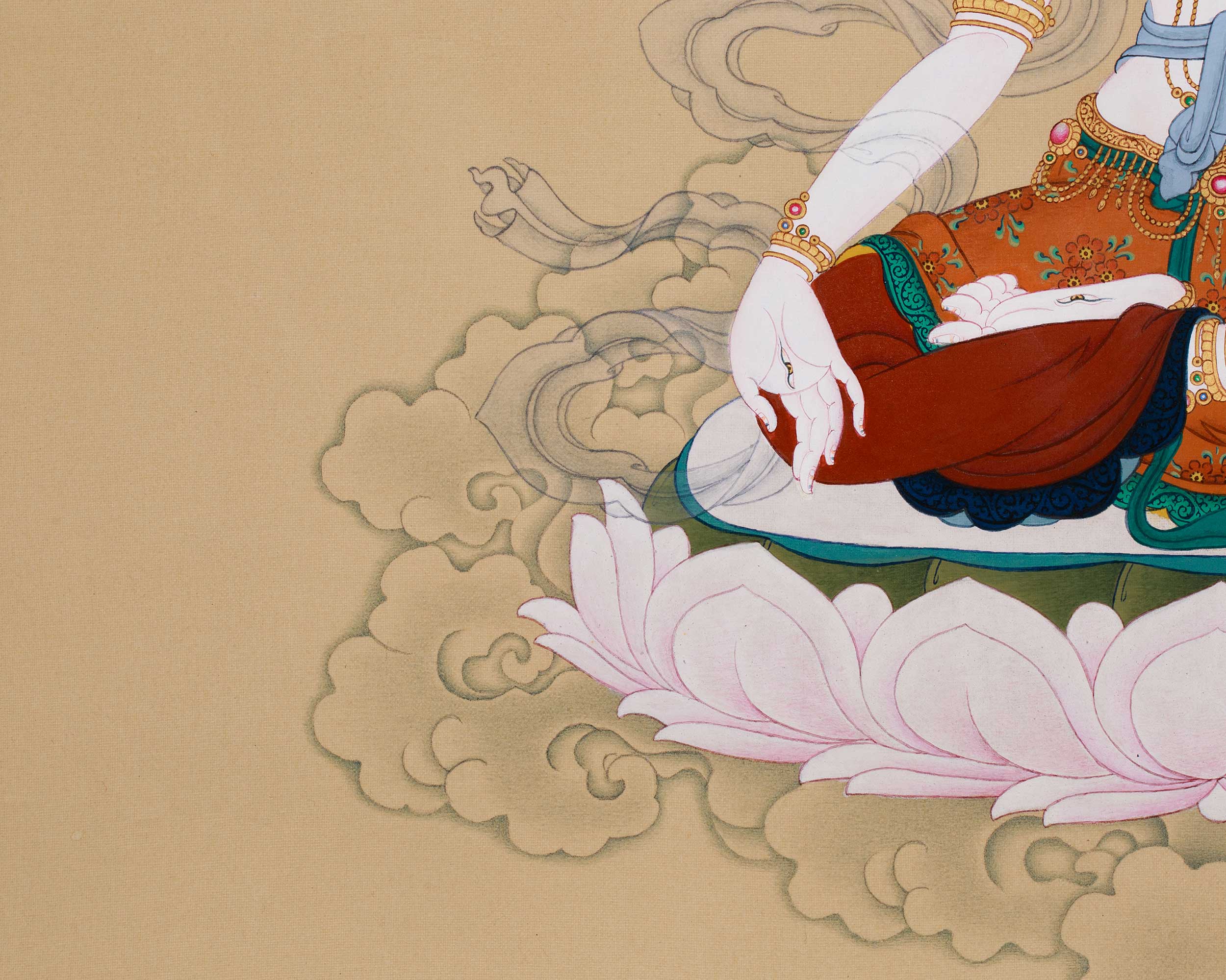 Seven-Eyed Goddess White Tara Thangka | Tibetan Female Buddha Who Sees All and Heals All