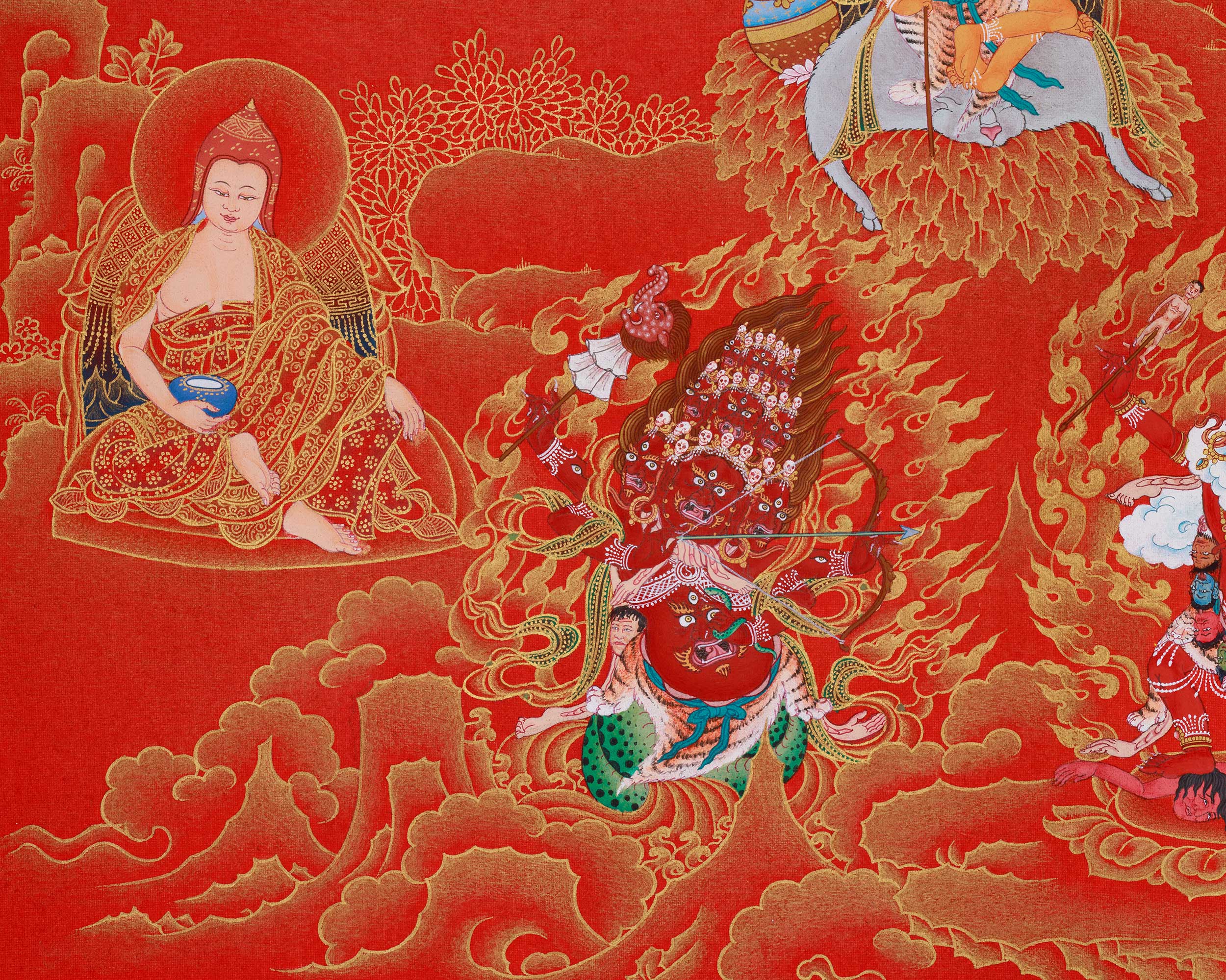 Experience the Sacred Power of Guru Sangye Thangka | A Premium NAKTHANG Thangka of Guru Rinpoche and His Divine Retinue