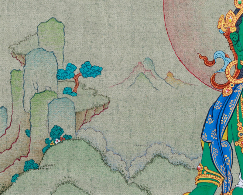 Authentic Green Tara Thangka | Small, Perfect for Meditation