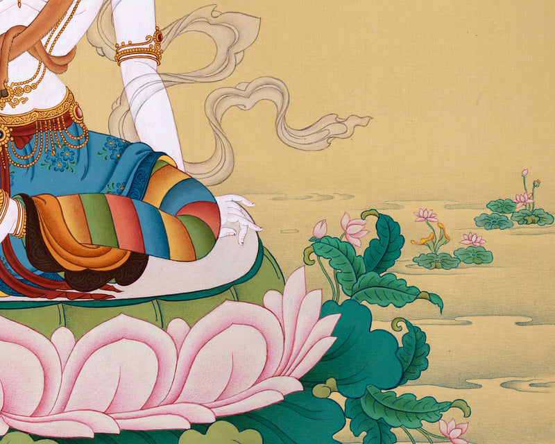 Exquisite Thangka of 2 armed Chenresig