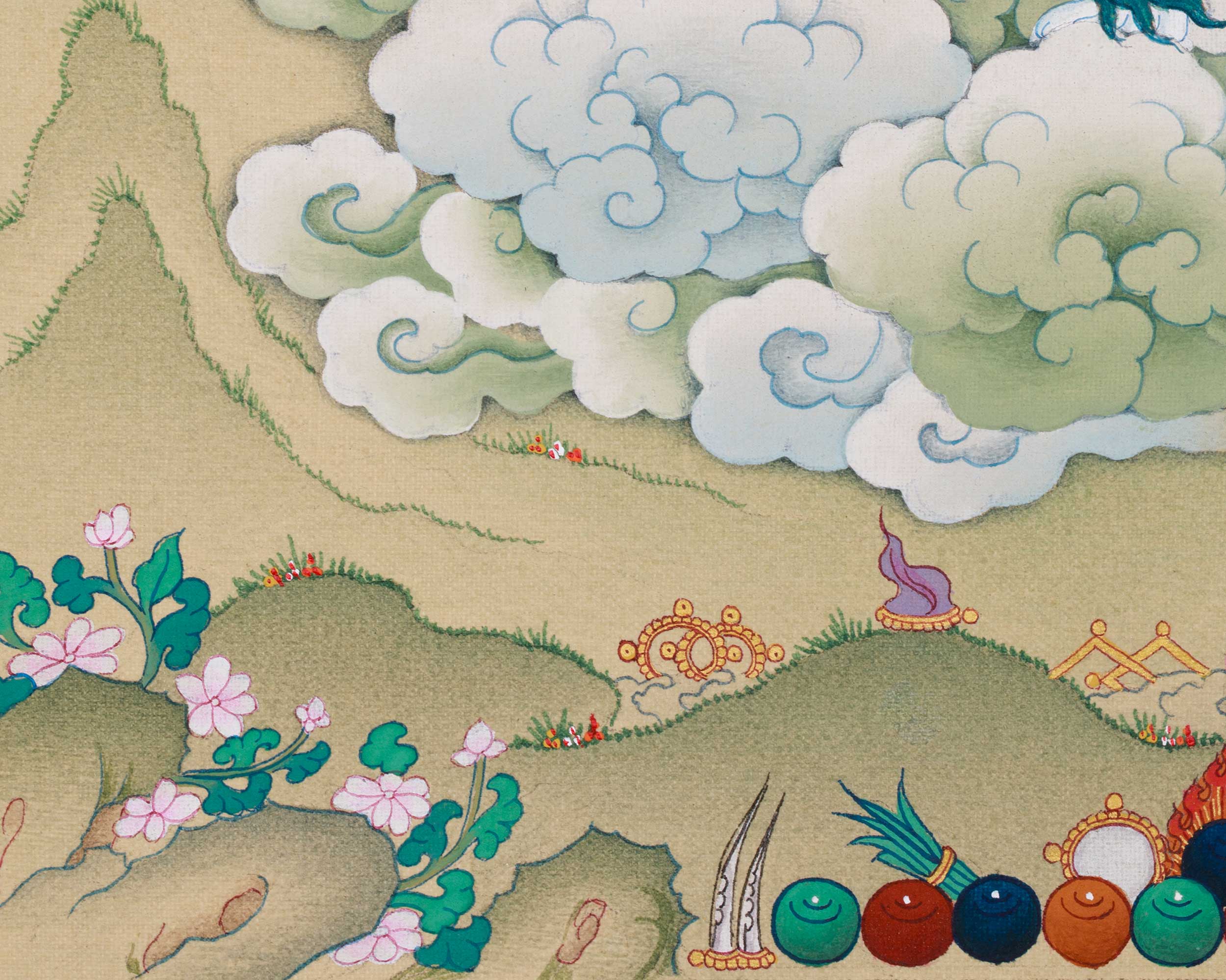 Tsheringma Thangka Painting | Goddess of Longevity with Jetsun Milarepa