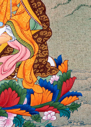 Sacred Guru Rinpoche Thangka | Handpainted Artwork For Mantra Practice | Authentic Tibetan Art
