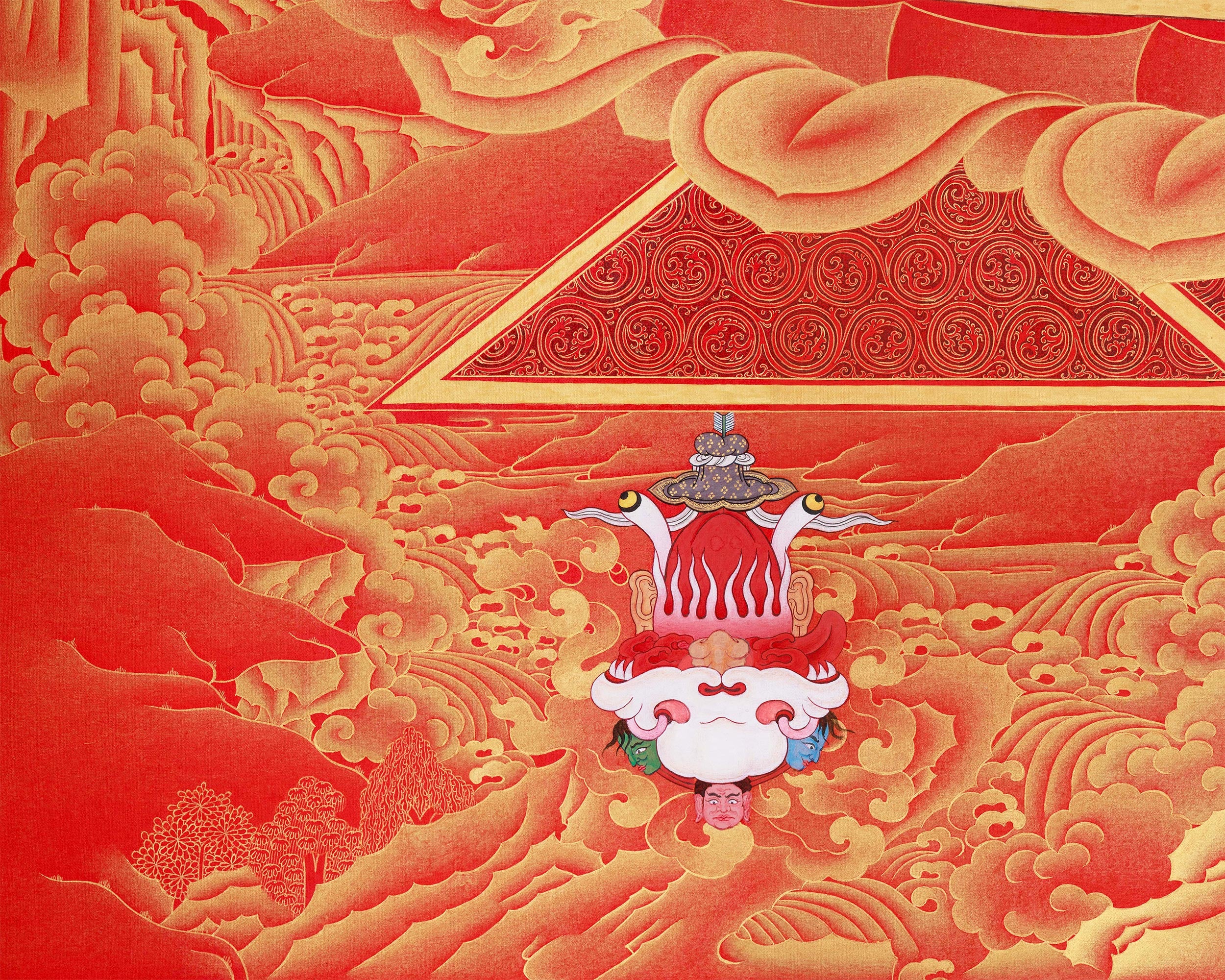 Queen of Dakinis, Vajrayogini | Exclusive Large Thangka in Nakthang (Gold on Red) Style