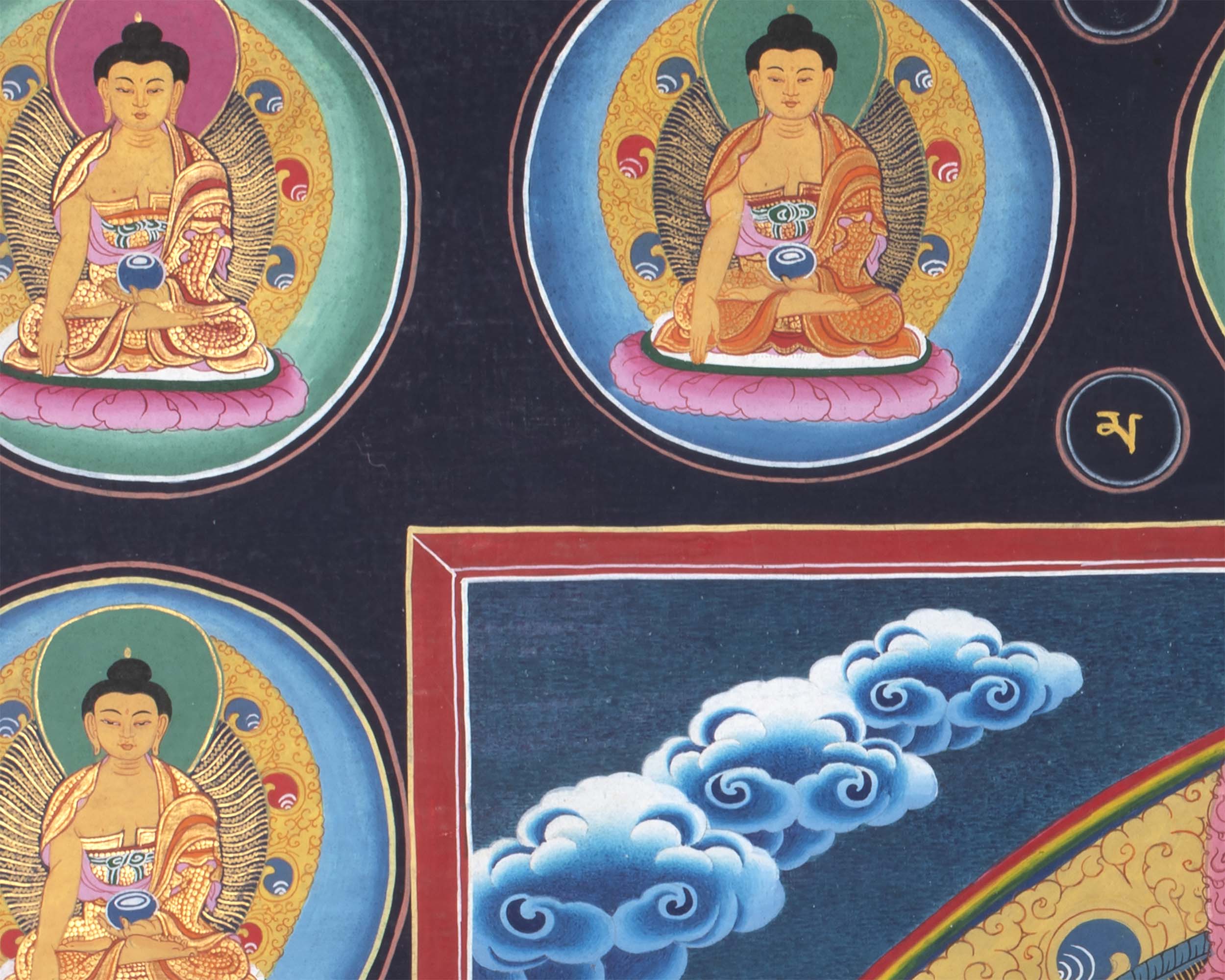 1000 Armed Chenrezig Thangka Print Surrounded by Celestial Deities | Traditional Buddhist Artwork