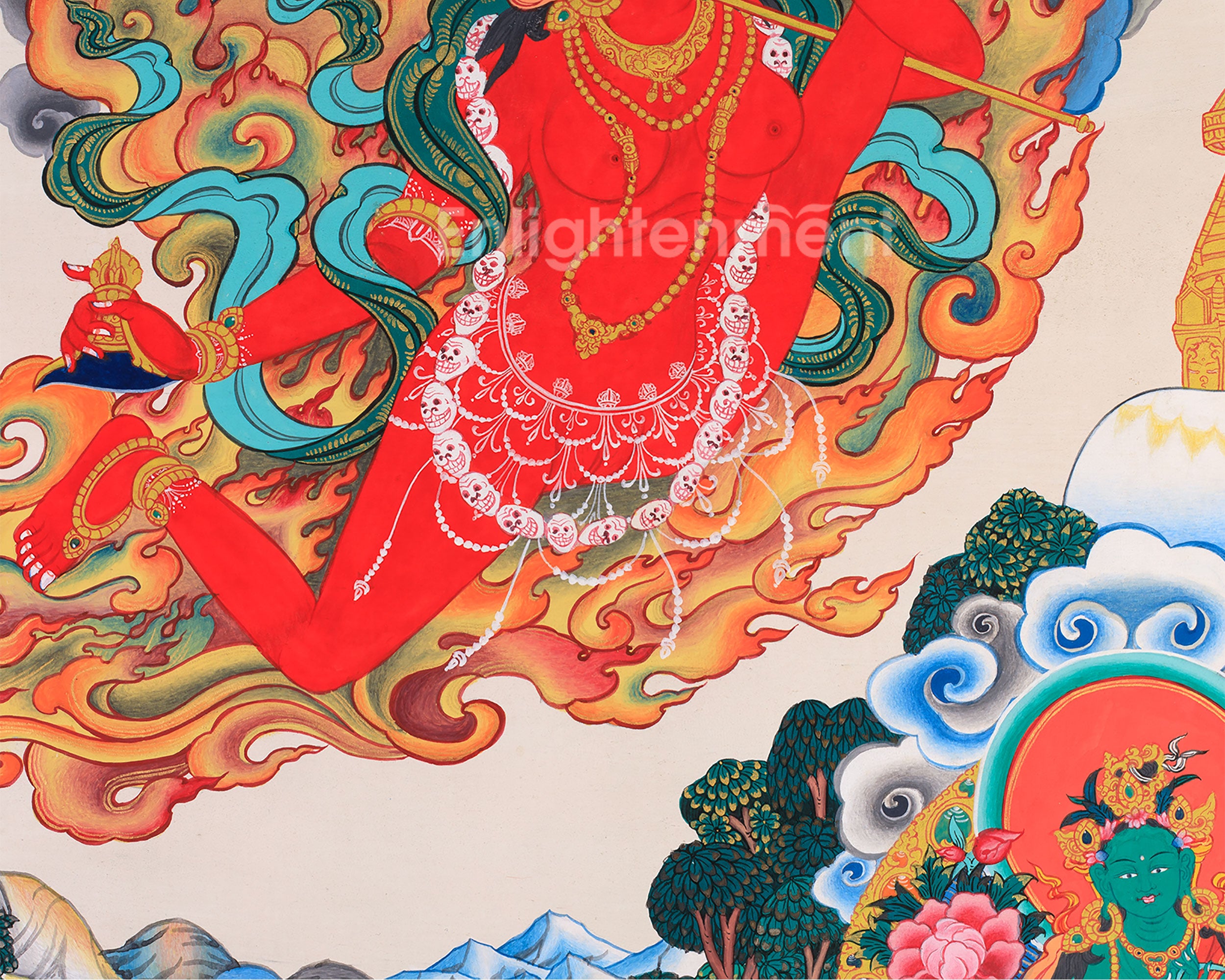 Tibetan Vajrayogini Thangka Art | Sacred Deities, Manjushri & Green Tara for Enlightenment & Protection
