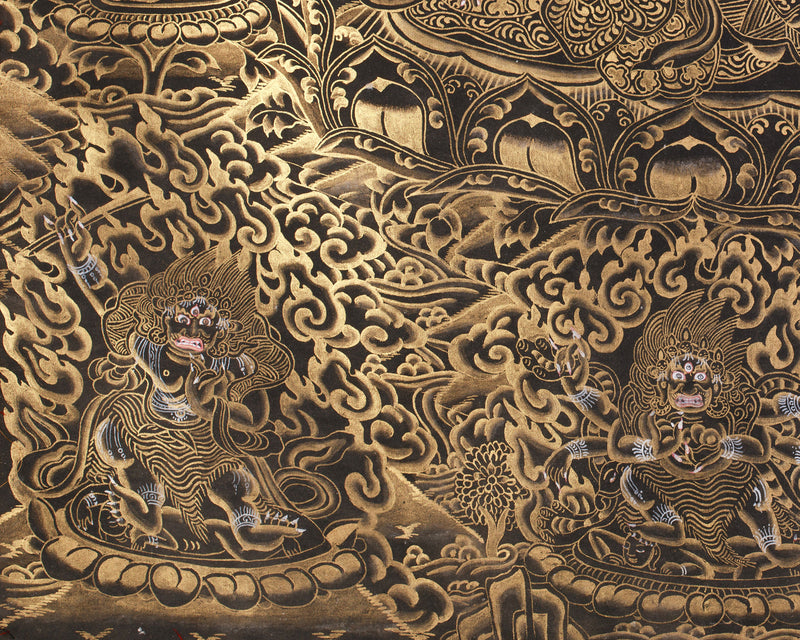 Unique Gold-Embellished lokeswara Thangka | Brocade Mounted