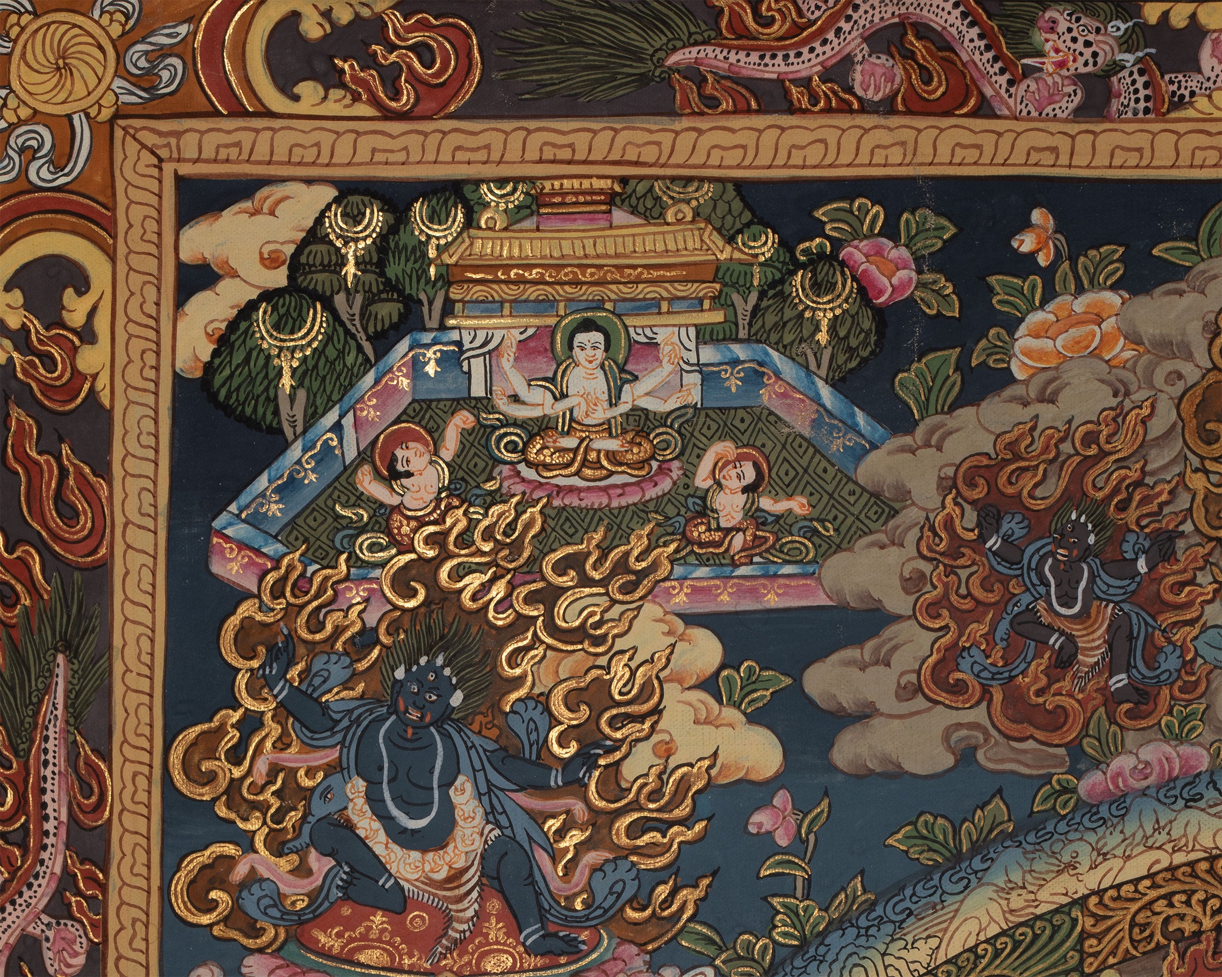 Hand Painted Mandala | Thanka with Brocade Mounted
