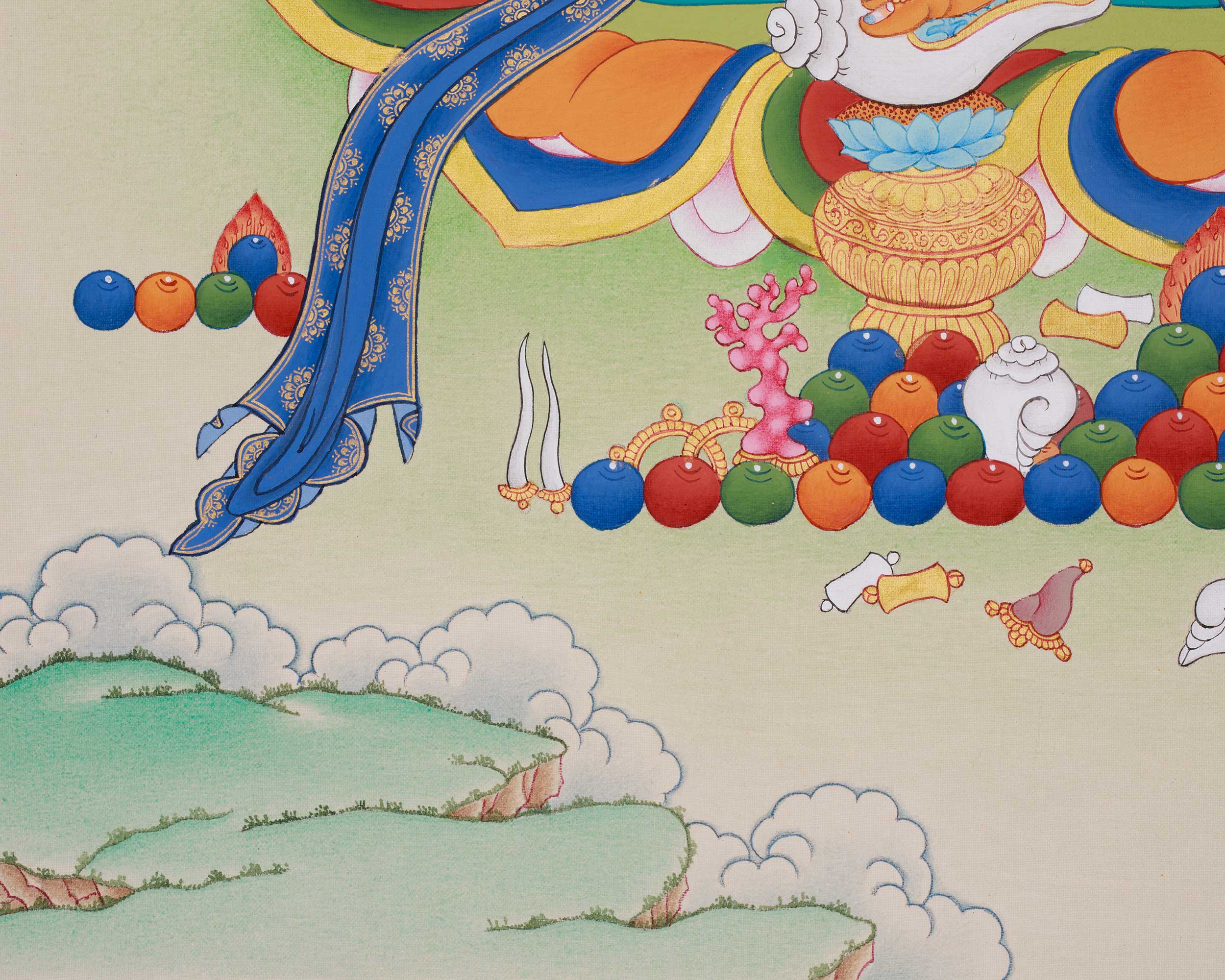 Traditional Thangka of Yellow Dzambhala | Tibetan Buddha Art for Prosperity