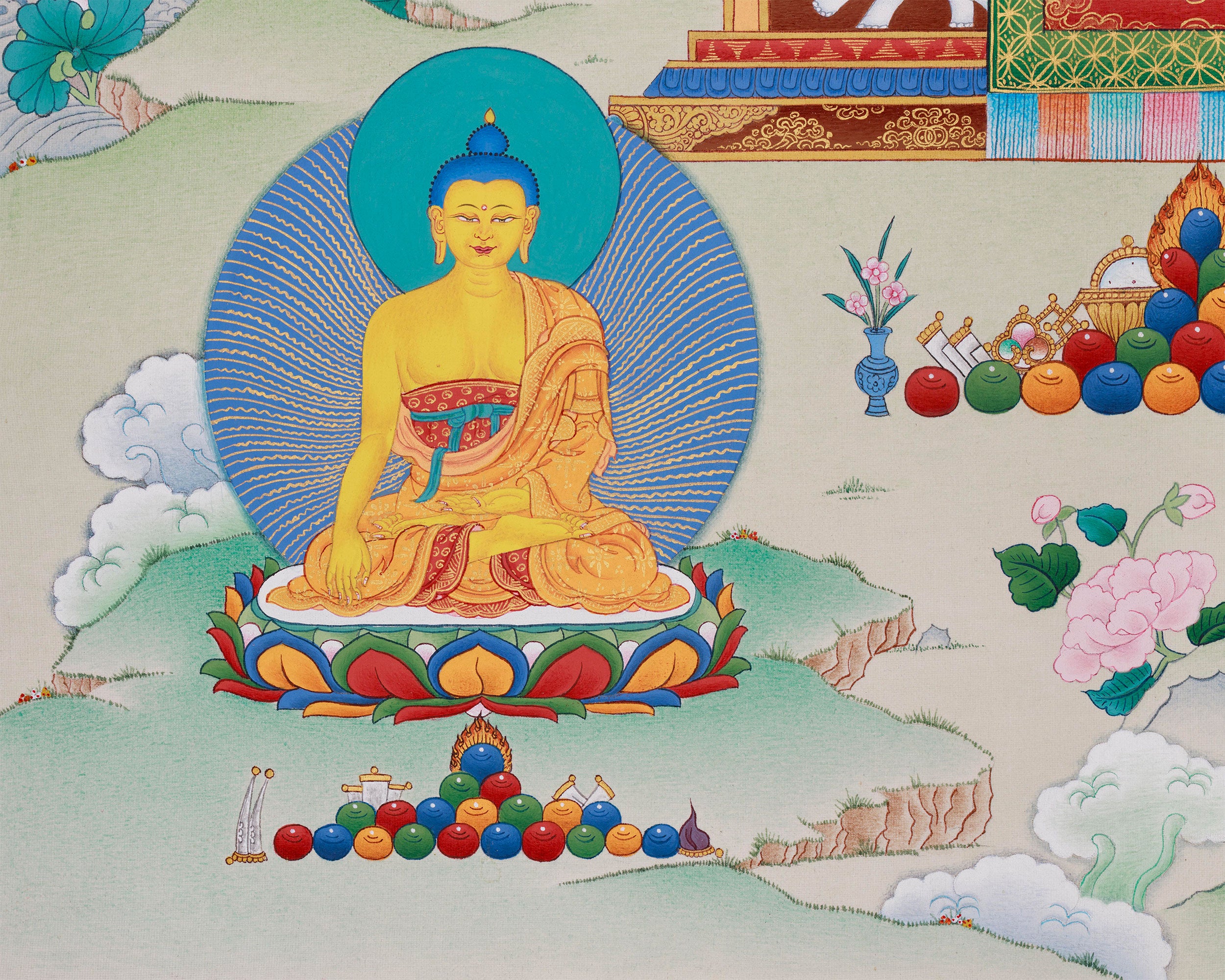 Tibetan Eight Medicine Buddha | A Sacred Thangka of Healing and Protection